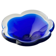 Cobalt Blue Sommerso Style Scalloped Edge Glass Dish, Sweden c1970s