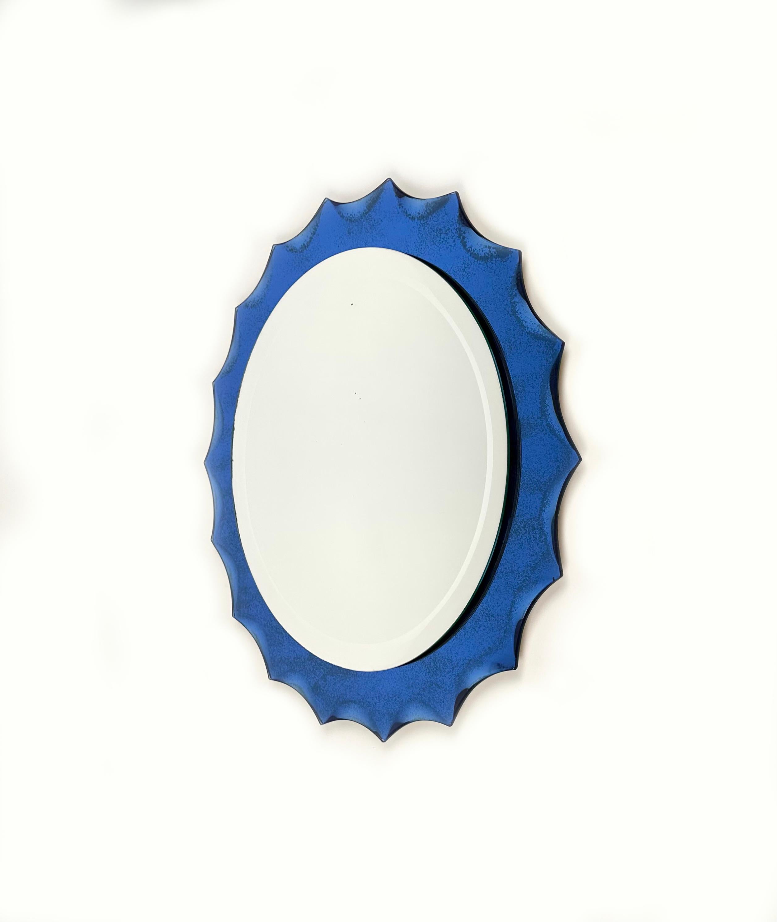 Cobalt Blue Sunburst Wall Mirror Fontana Arte Style, Italy, 1960s For Sale 4