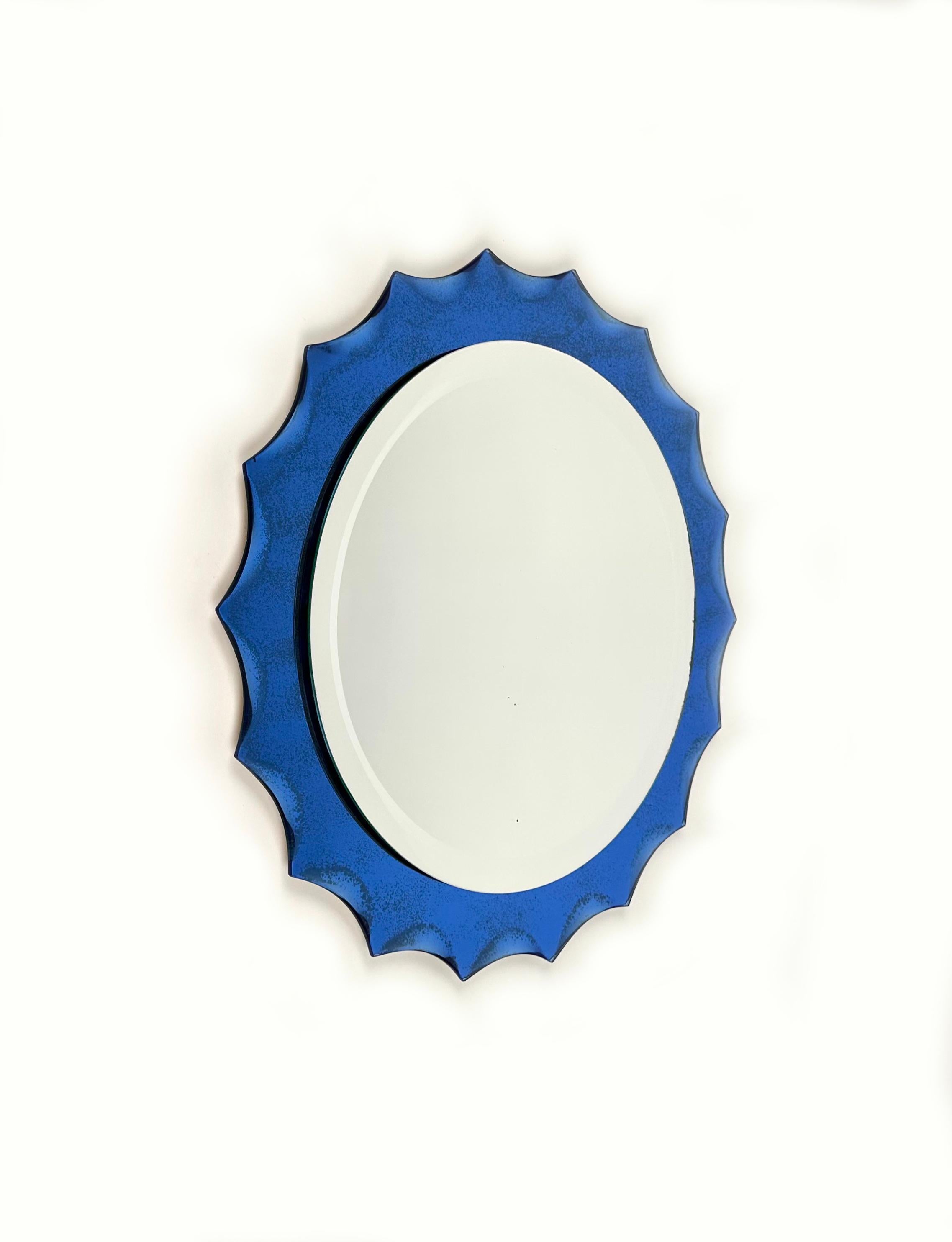 Cobalt Blue Sunburst Wall Mirror Fontana Arte Style, Italy, 1960s For Sale 5