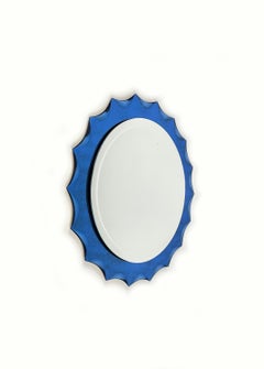 Cobalt Blue Sunburst Wall Mirror Fontana Arte Style, Italy, 1960s