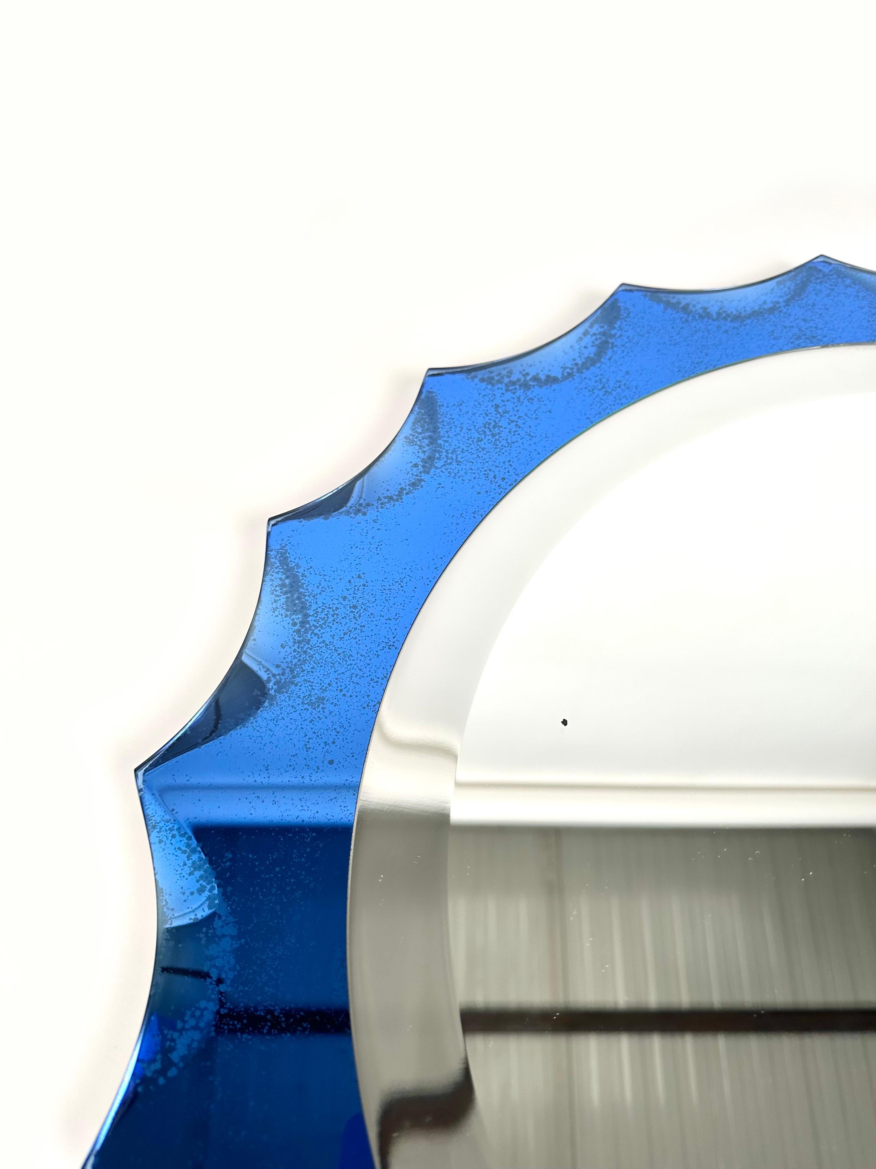 Mid-20th Century Cobalt Blue Sunburst Wall Mirror Fontana Arte Style, Italy, 1960s For Sale