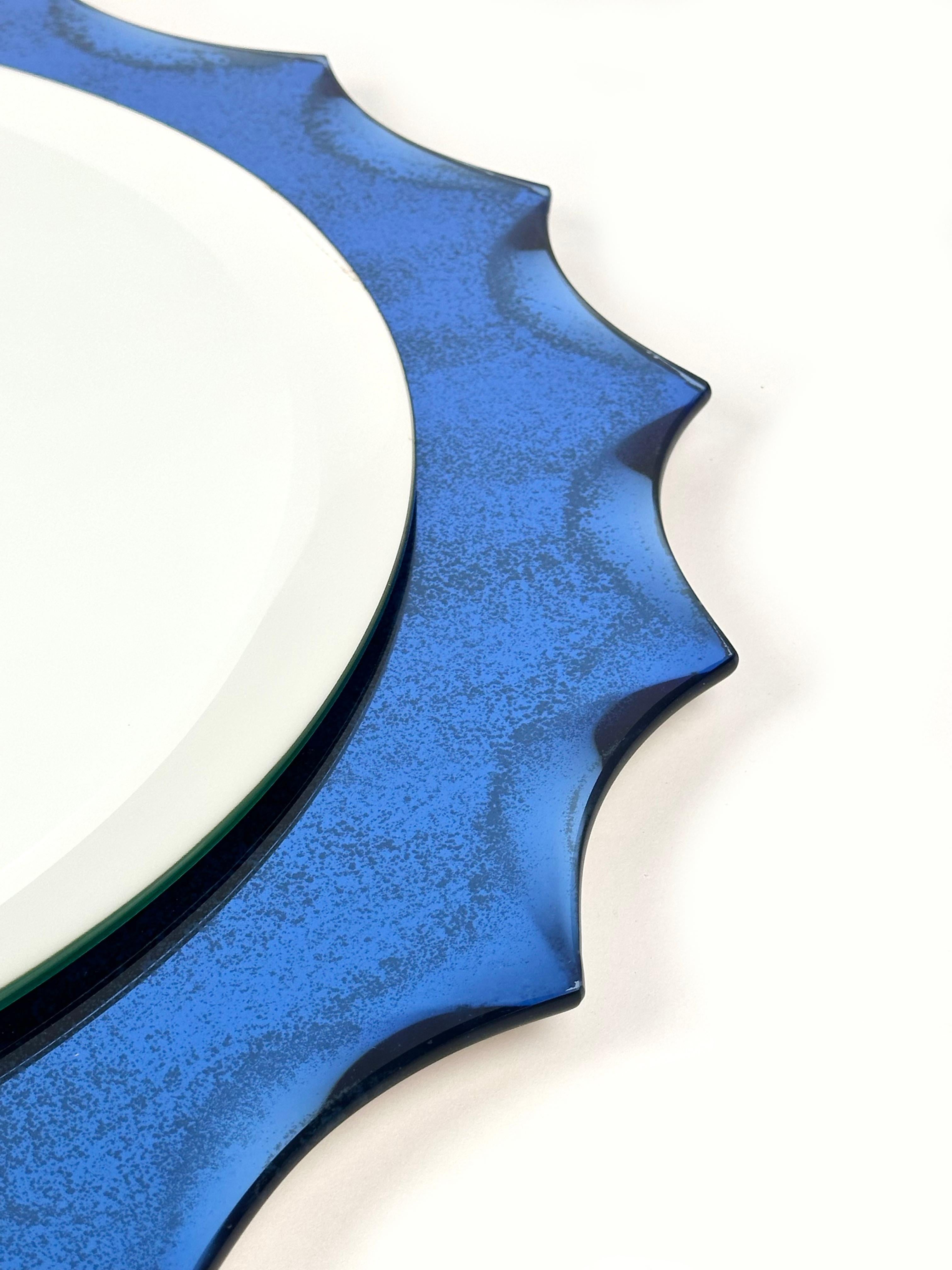 Cobalt Blue Sunburst Wall Mirror Fontana Arte Style, Italy, 1960s For Sale 2