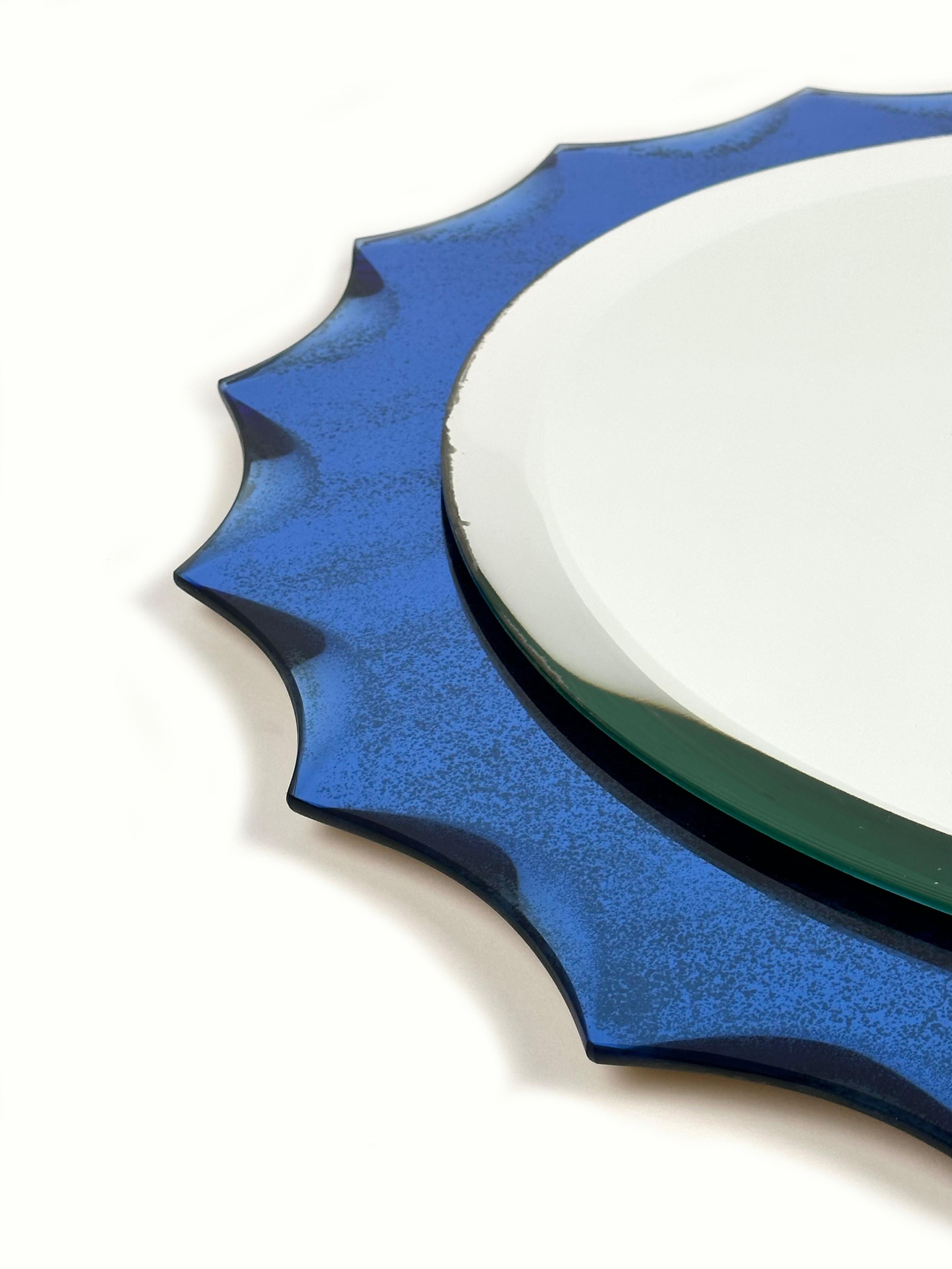 Cobalt Blue Sunburst Wall Mirror Fontana Arte Style, Italy, 1960s For Sale 3
