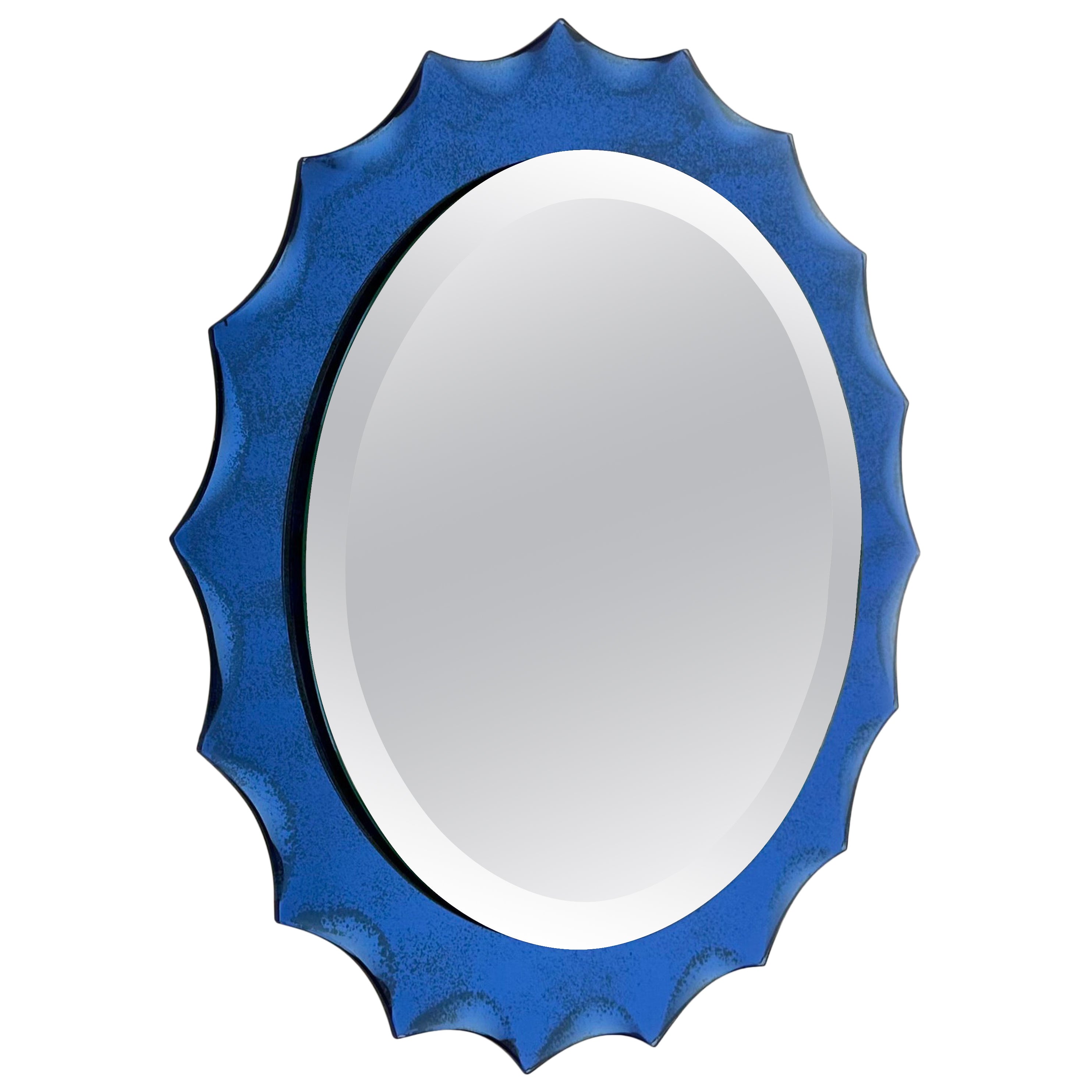 Miroir mural bleu cobalt de style Fontana Arte, Italie, années 1960 en vente