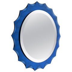 Cobalt Blue Sunburst Wall Mirror Fontana Arte Style, Italy, 1960s