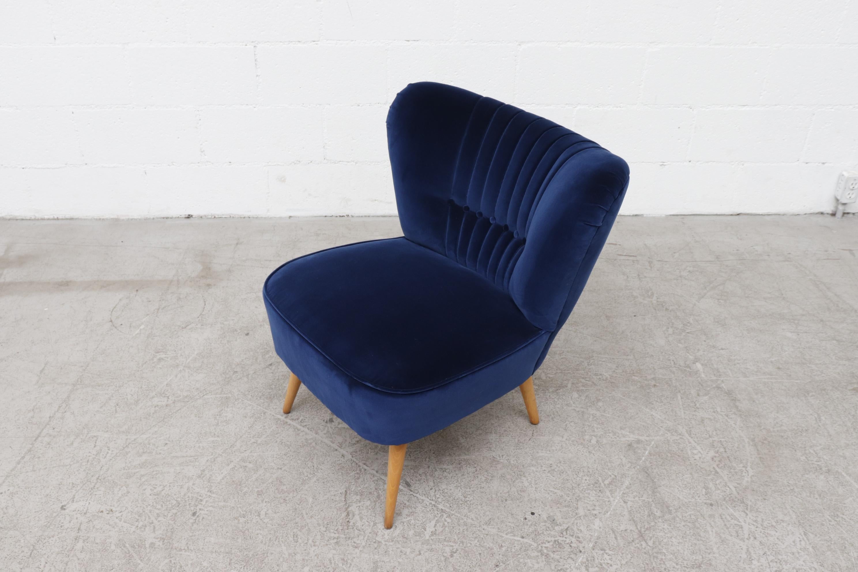 Cobalt Blue Theo Ruth Style Velvet Lounge Chair In Good Condition In Los Angeles, CA