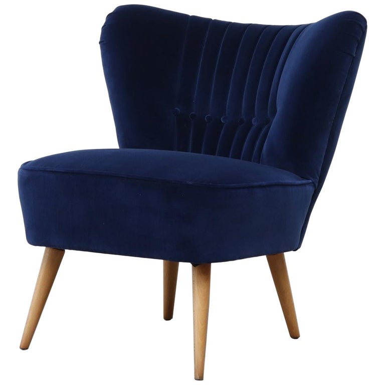 Cobalt Blue Theo Ruth Style Velvet Lounge Chair at 1stDibs