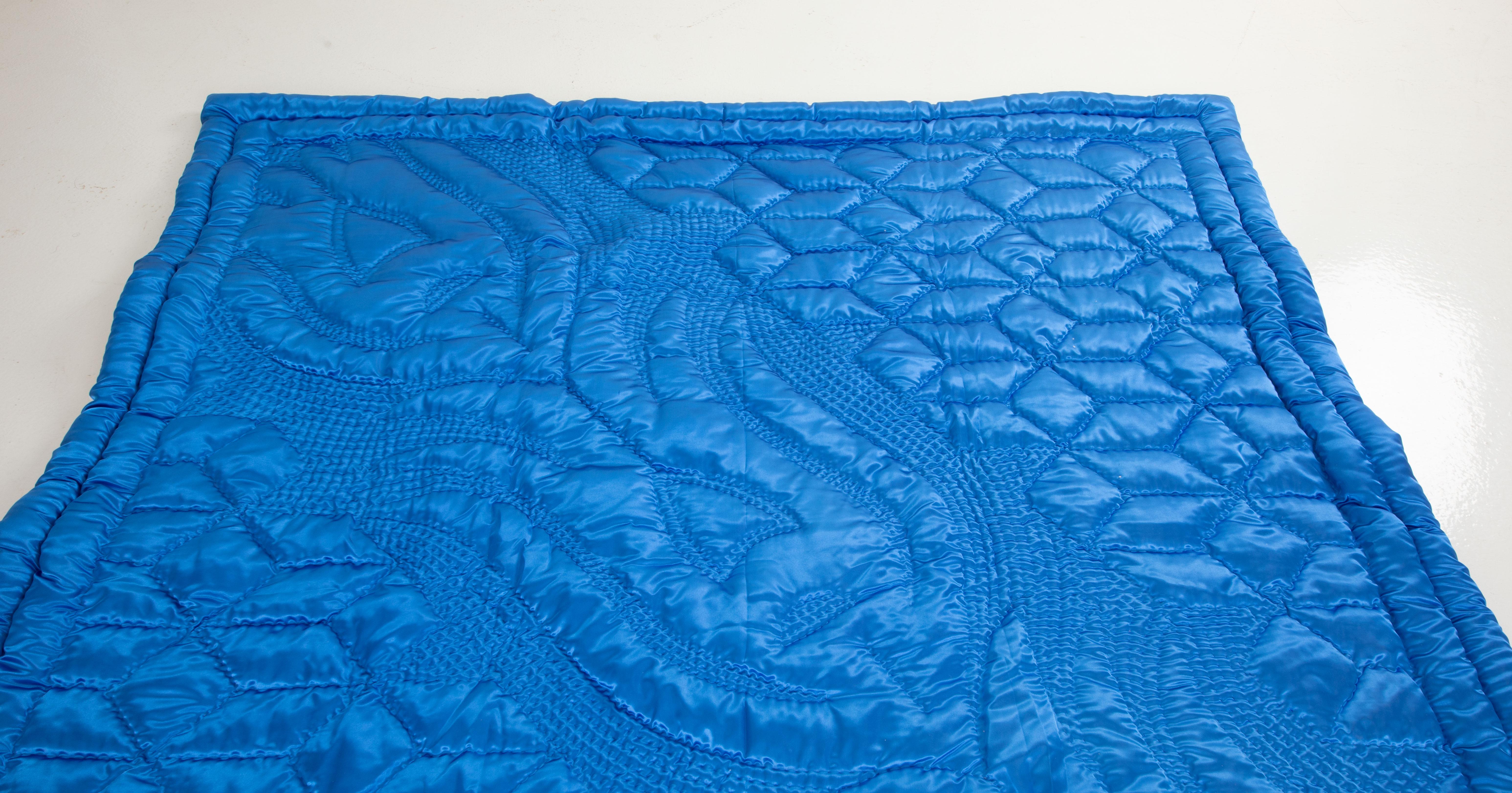 Hand-Crafted Cobalt Blue Turkish Contemporary Quilt, 21st C