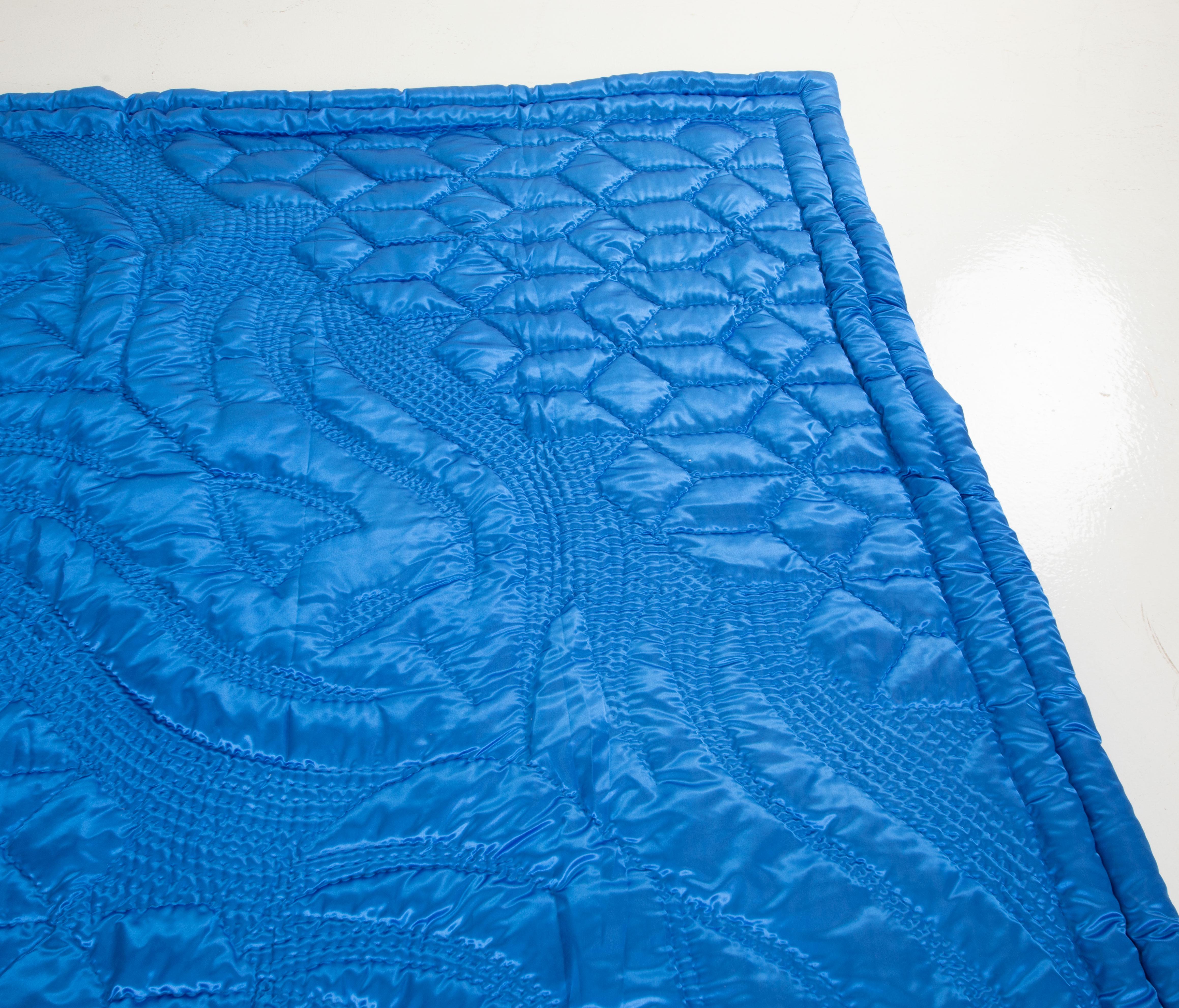 Silk Cobalt Blue Turkish Contemporary Quilt, 21st C