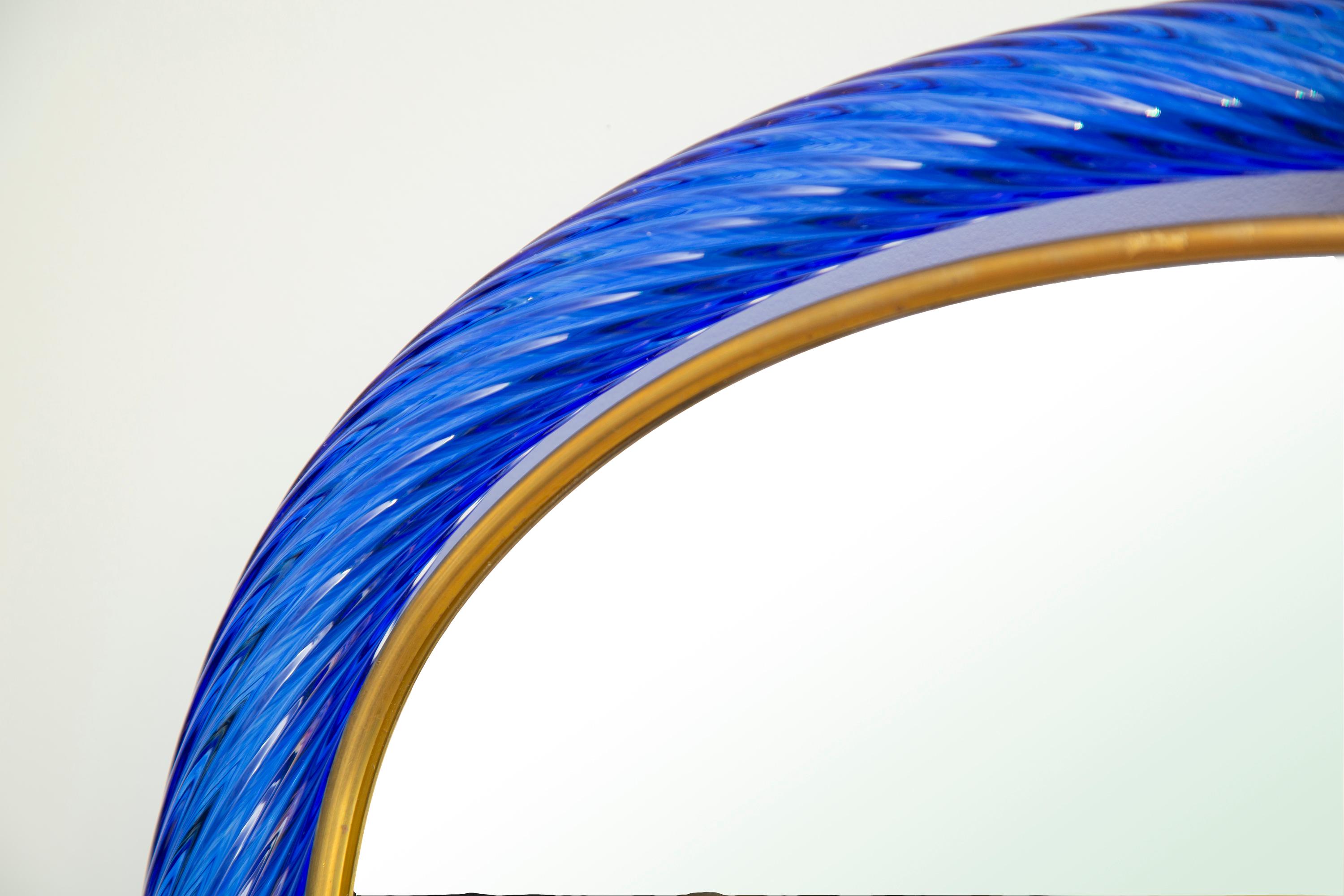 Italian Cobalt Blue Twisted Rope Murano Glass Mirror, in Stock