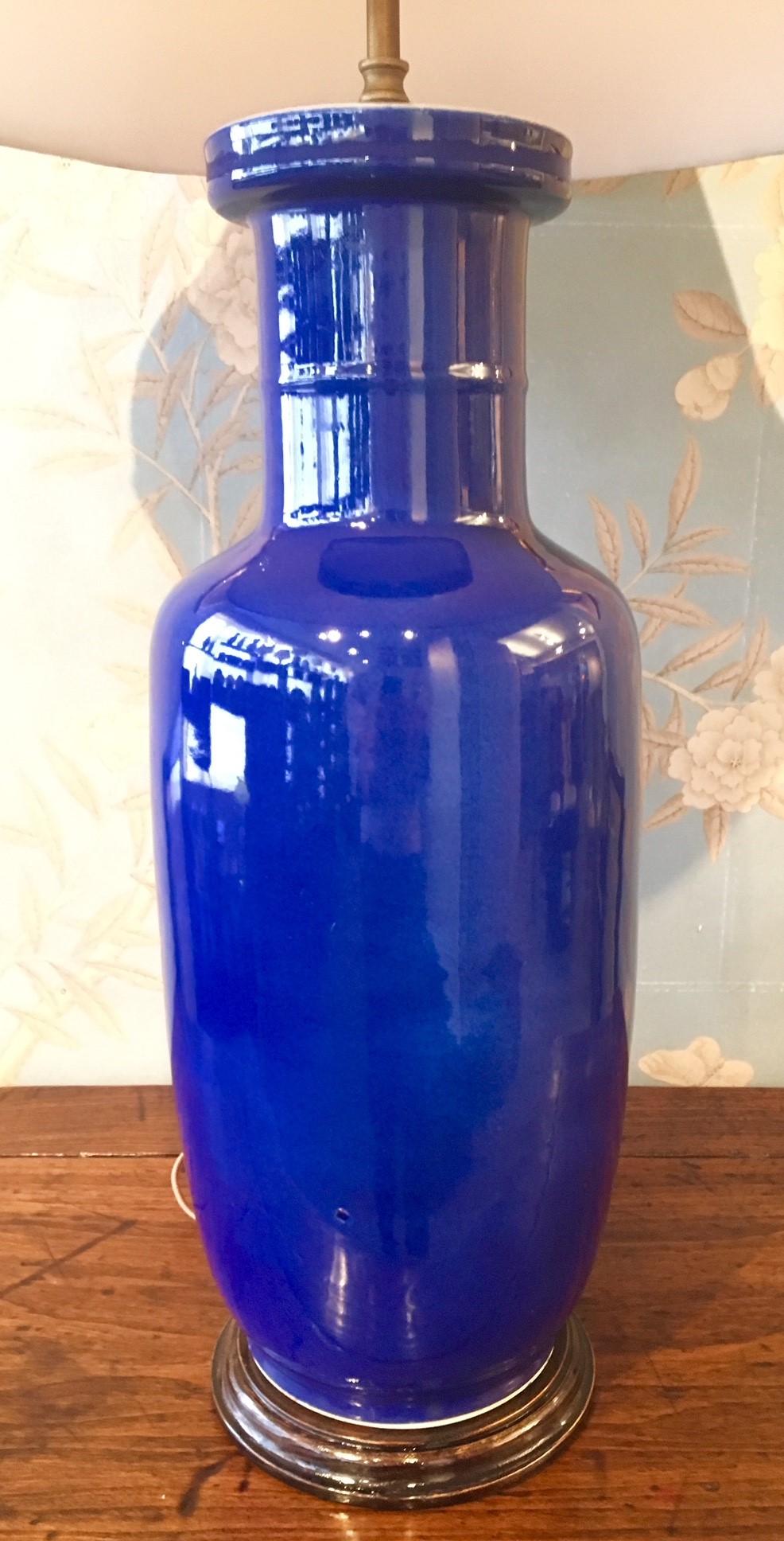 Chinese Cobalt Blue Vase Mounted as a Lamp For Sale