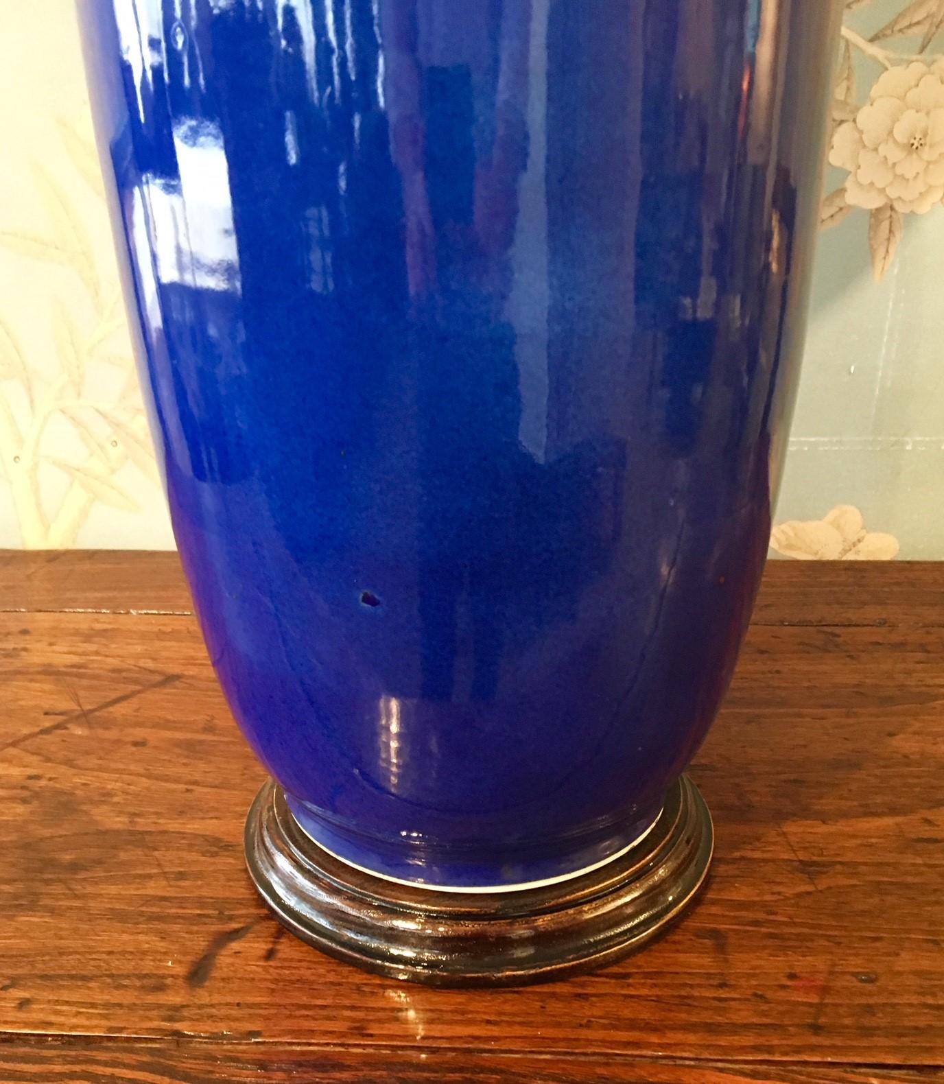 Cobalt Blue Vase Mounted as a Lamp In Good Condition For Sale In New York, NY