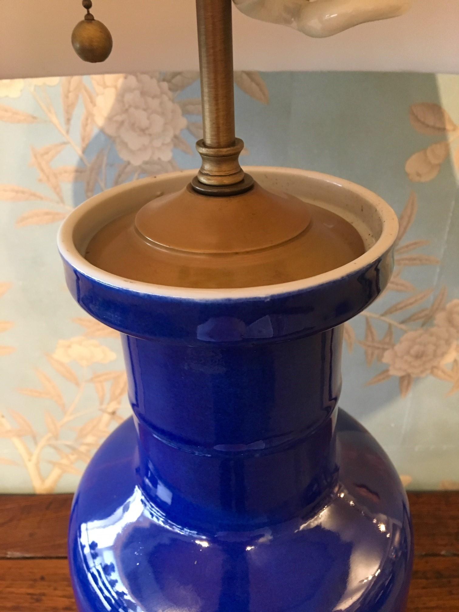 19th Century Cobalt Blue Vase Mounted as a Lamp For Sale