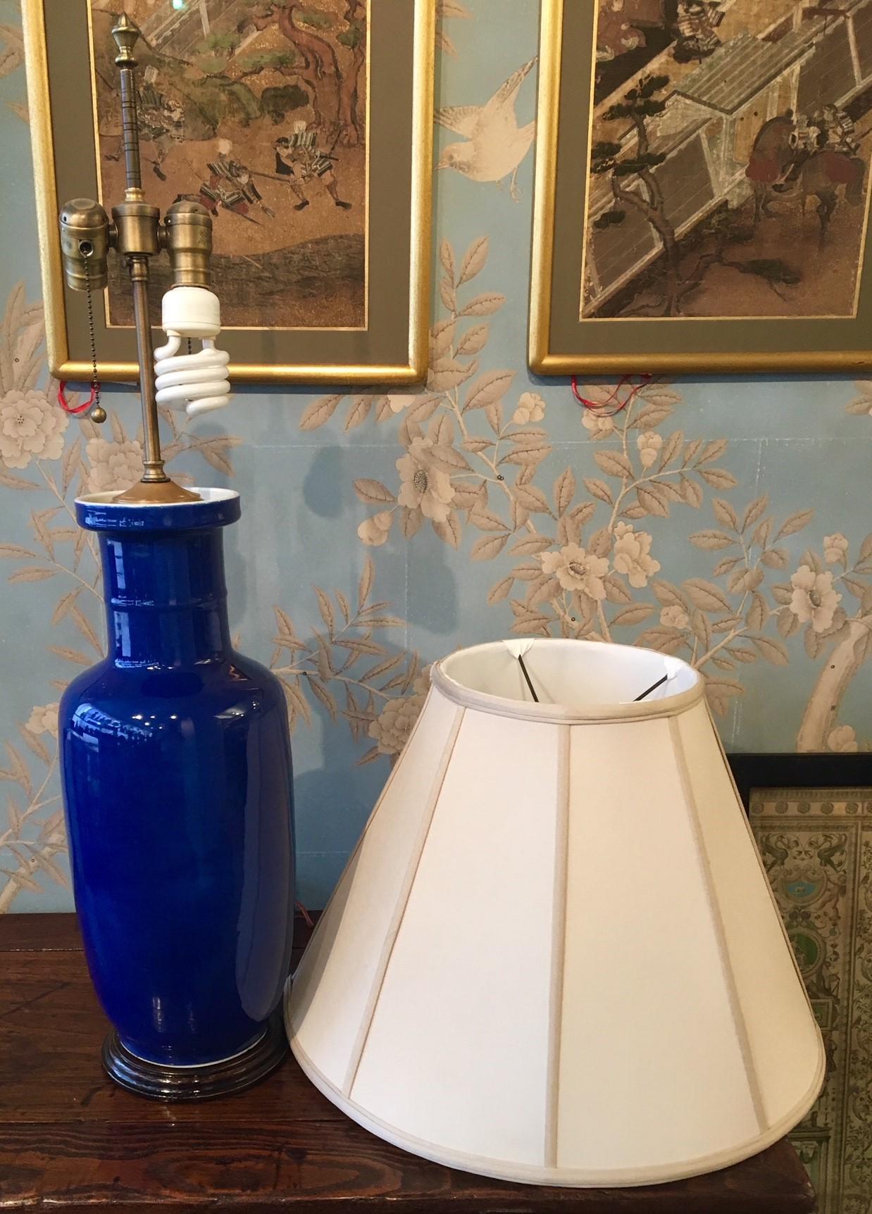Porcelain Cobalt Blue Vase Mounted as a Lamp For Sale