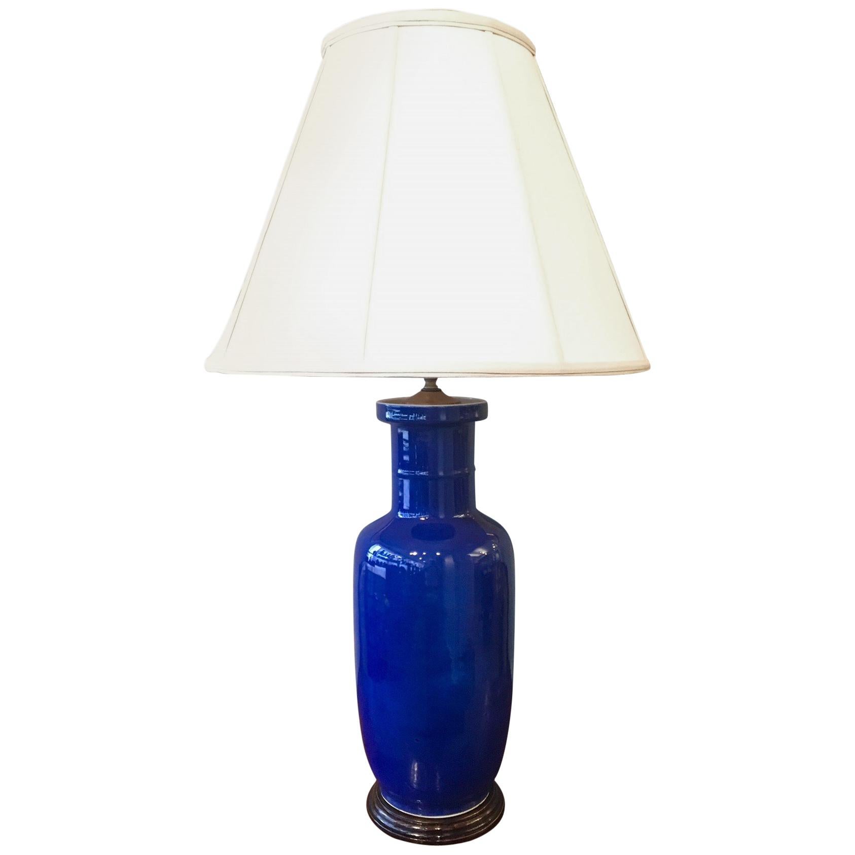 Cobalt Blue Vase Mounted as a Lamp For Sale