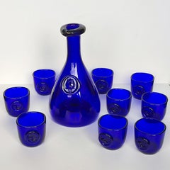 Cobalt Blue Viking Decanter and Cups by Ole Winther for Holmegaard Glasswork