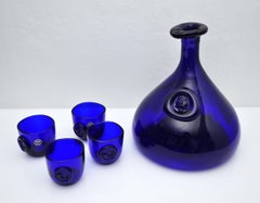 Cobalt Blue Viking Decanter and Cups, Ole Winther, Holmegaard Glasværk, 1962