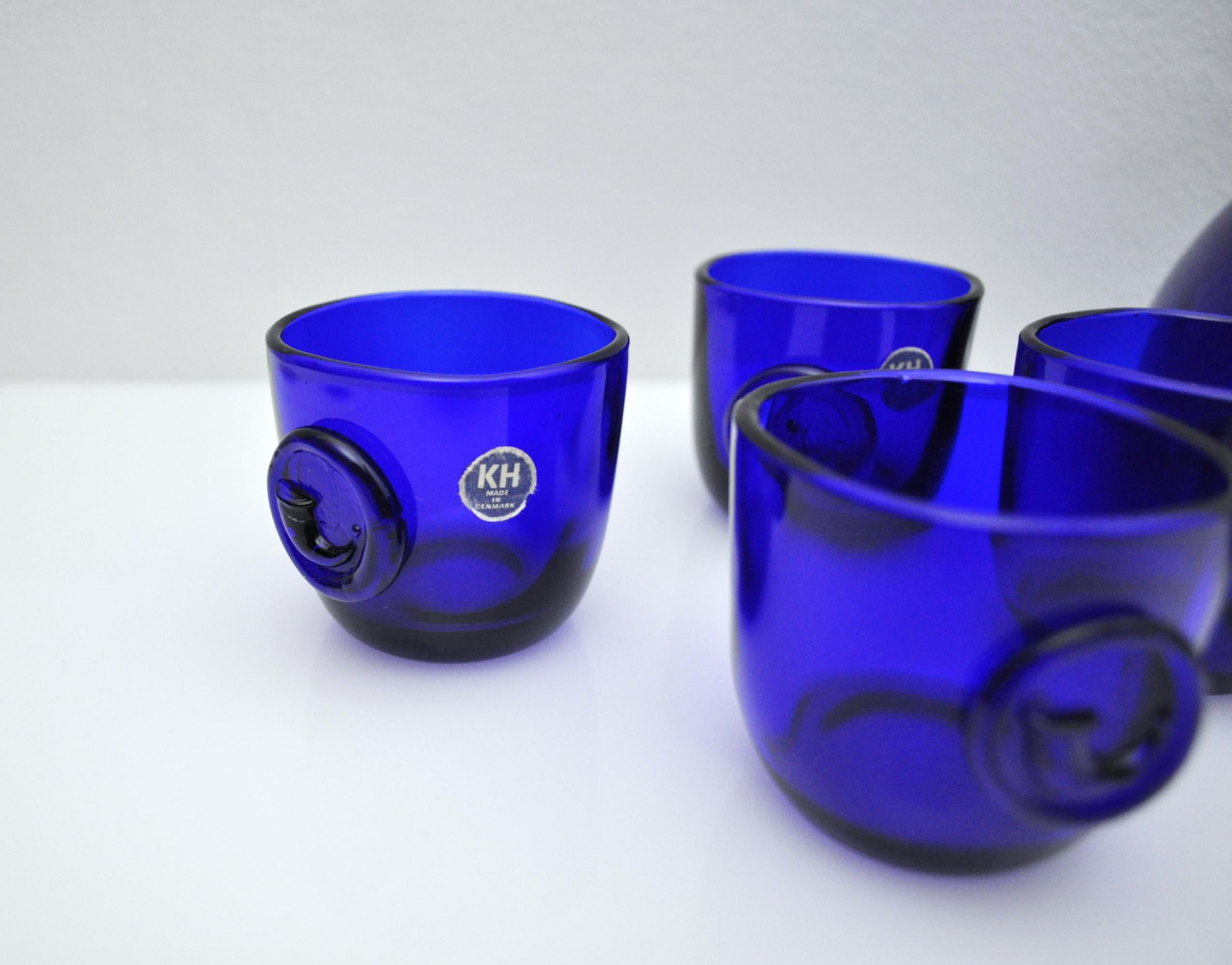 Mid-20th Century Cobalt Blue Viking Decanter and Cups, Ole Winther, Holmegaard Glasværk, 1962 For Sale