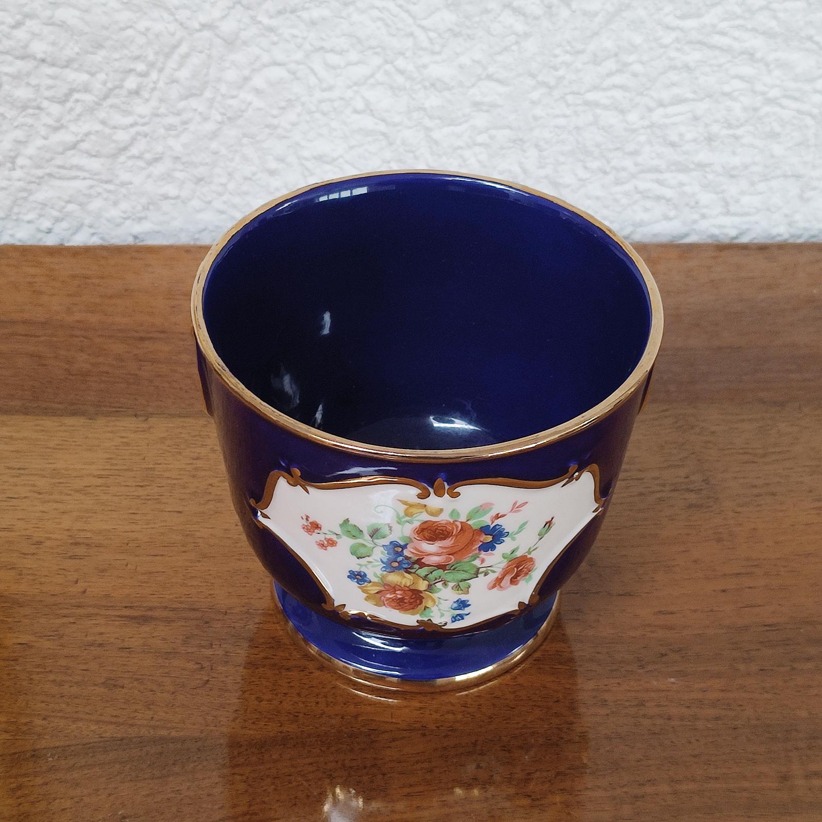 Cobalt Blue Vintage Italian Porcelain Cachepot, 1950s In Good Condition In Bochum, NRW