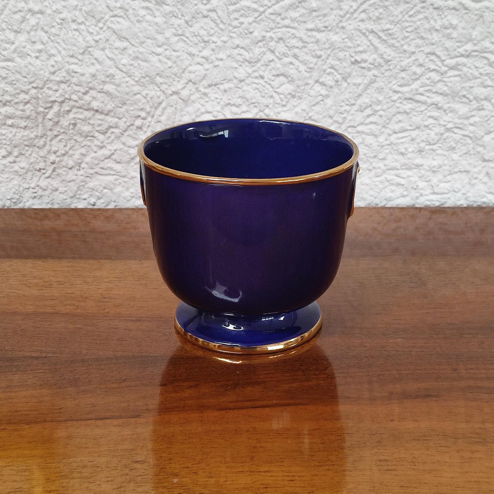 Cobalt Blue Vintage Italian Porcelain Cachepot, 1950s 1