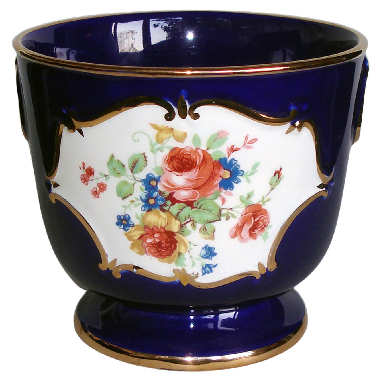 Cobalt Blue Vintage Italian Porcelain Cachepot, 1950s