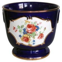 Cobalt Blue Vintage Italian Porcelain Cachepot, 1950s