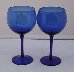 Cobalt Blue Wine Globe Goblets - a Pair