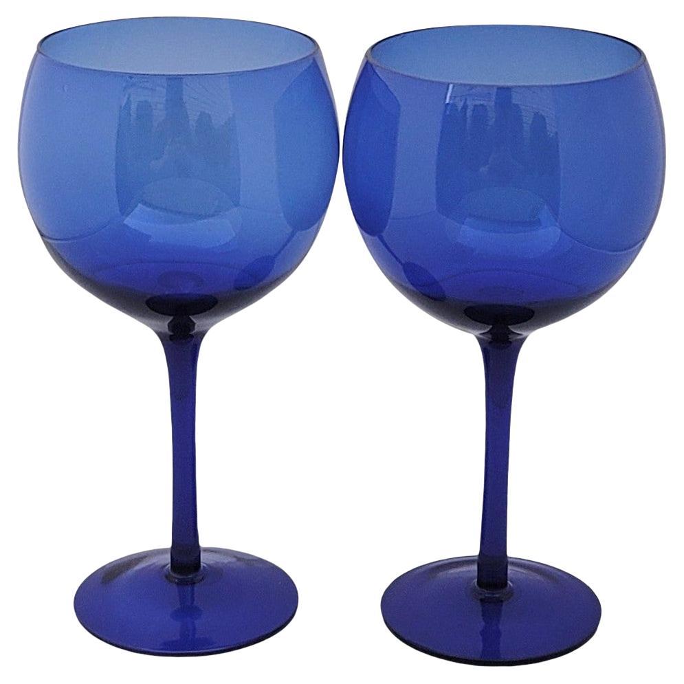 Cobalt Blue Wine Globe Goblets - a Pair For Sale