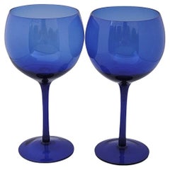 Retro Cobalt Blue Wine Globe Goblets - a Pair