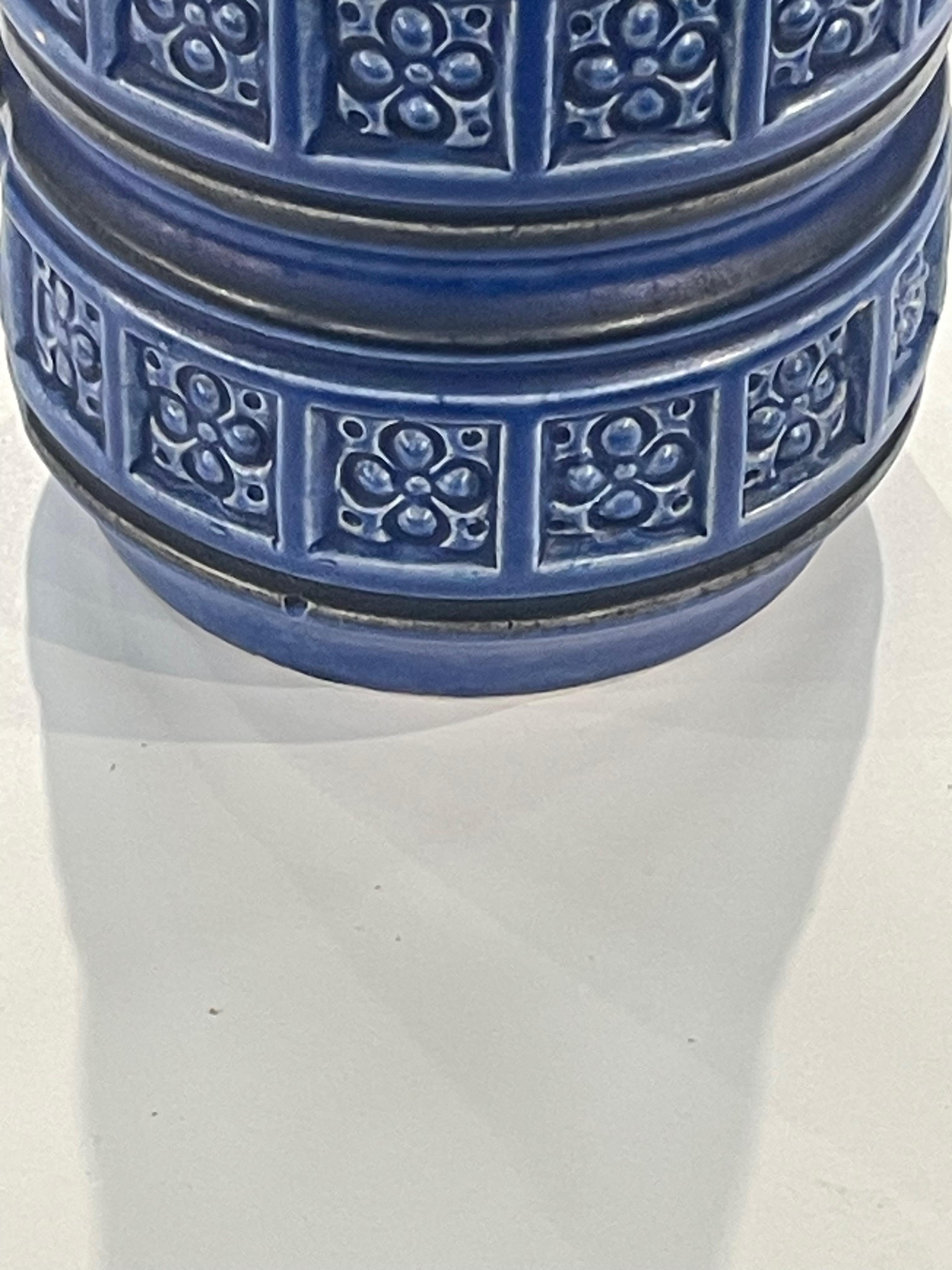 20th Century Cobalt Blue With Geometric Textured Bands Vase, Germany, Mid Century  For Sale