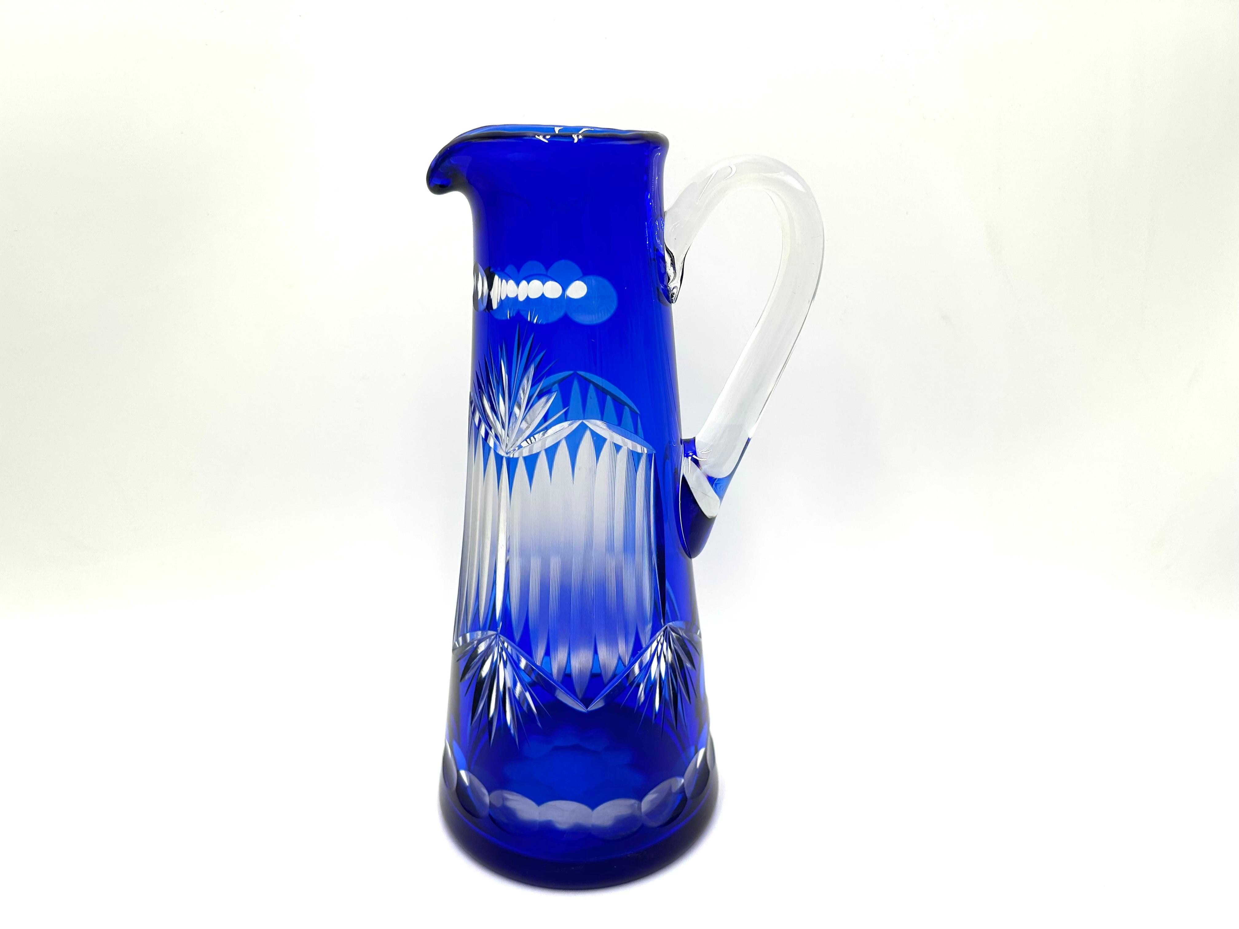 Mid-20th Century Cobalt Crystal Jug, Poland, 1960s For Sale