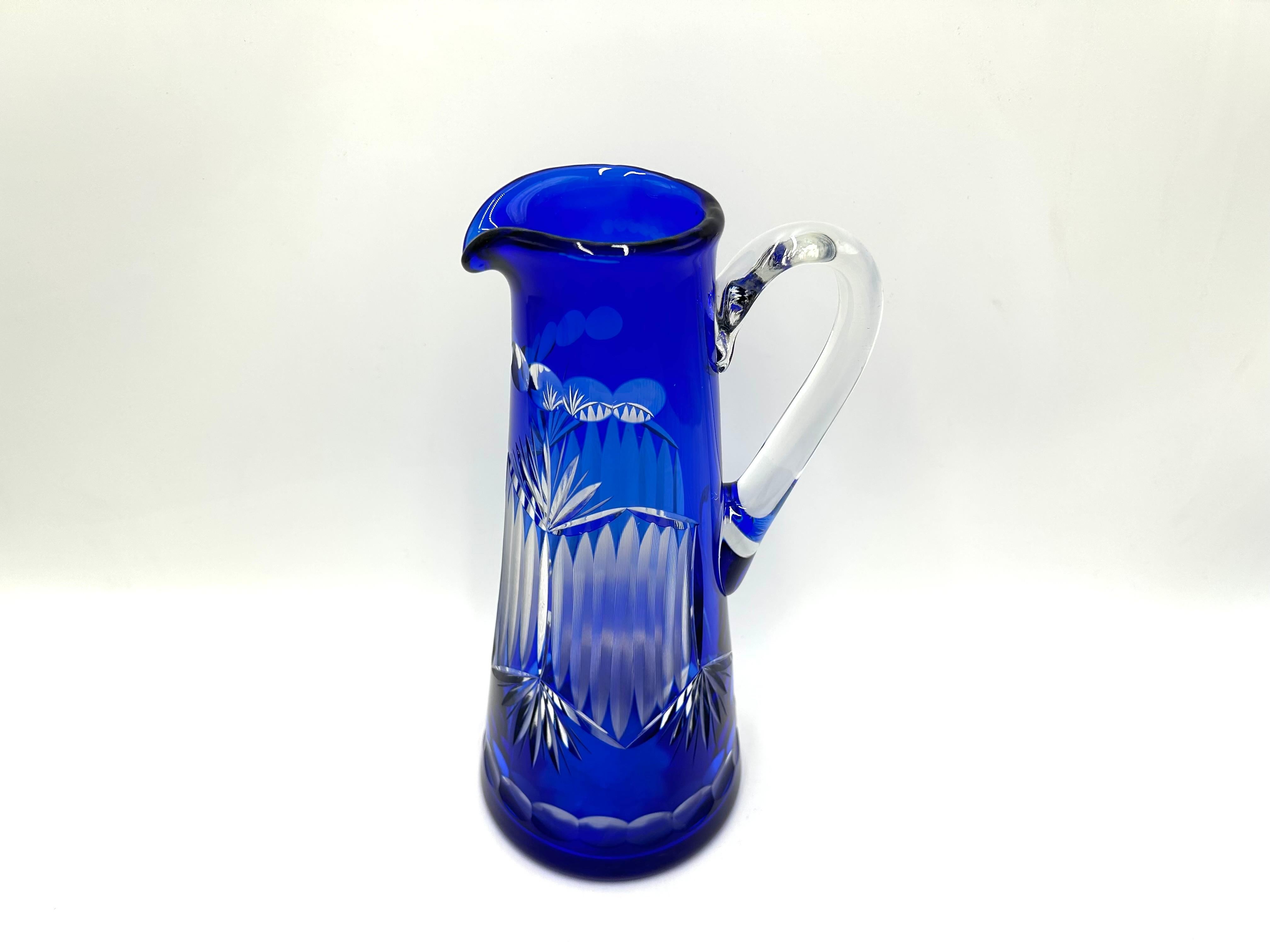 Cobalt Crystal Jug, Poland, 1960s For Sale 1