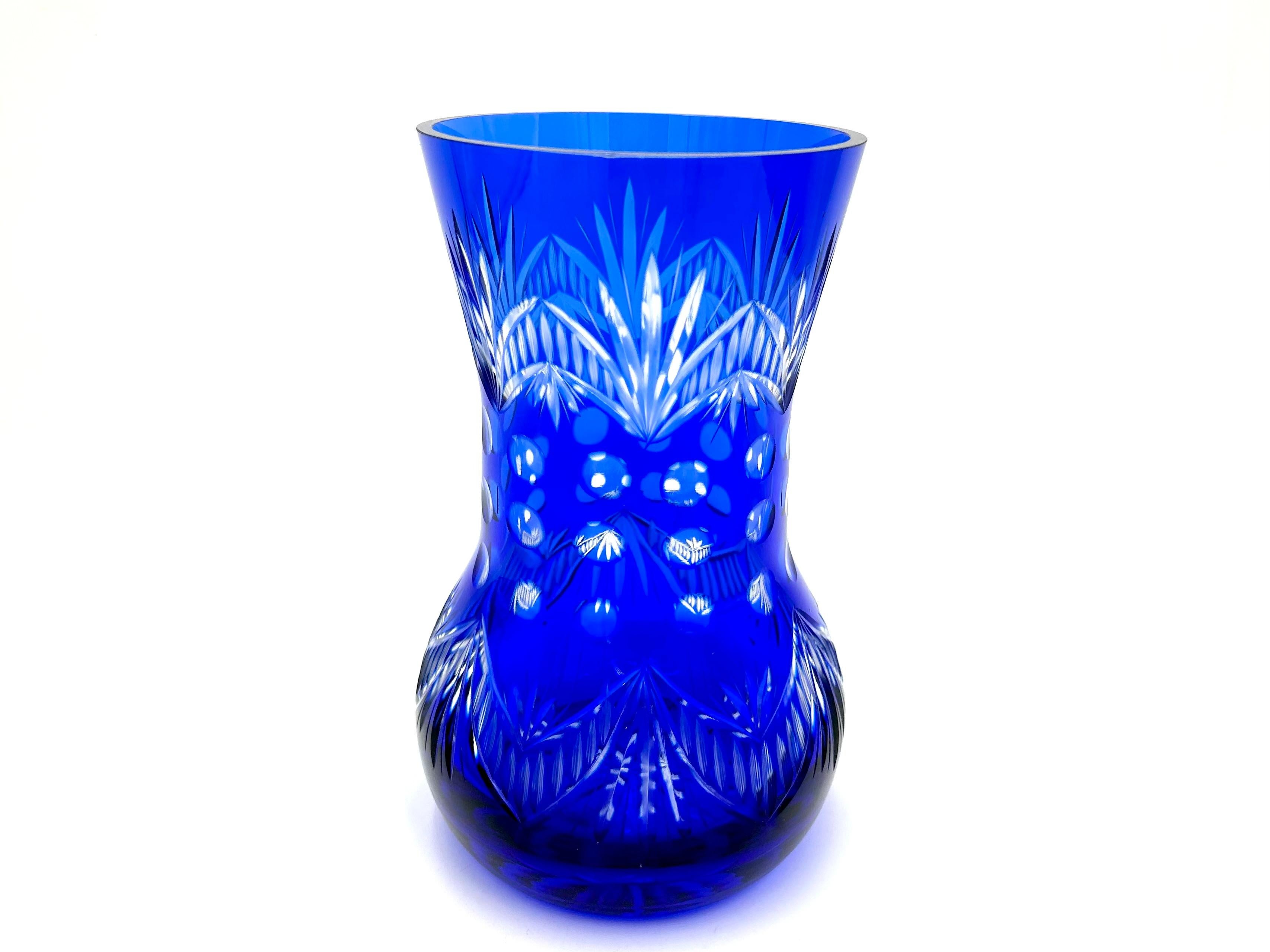 Mid-Century Modern Cobalt Crystal Vase, Poland, 1960s For Sale