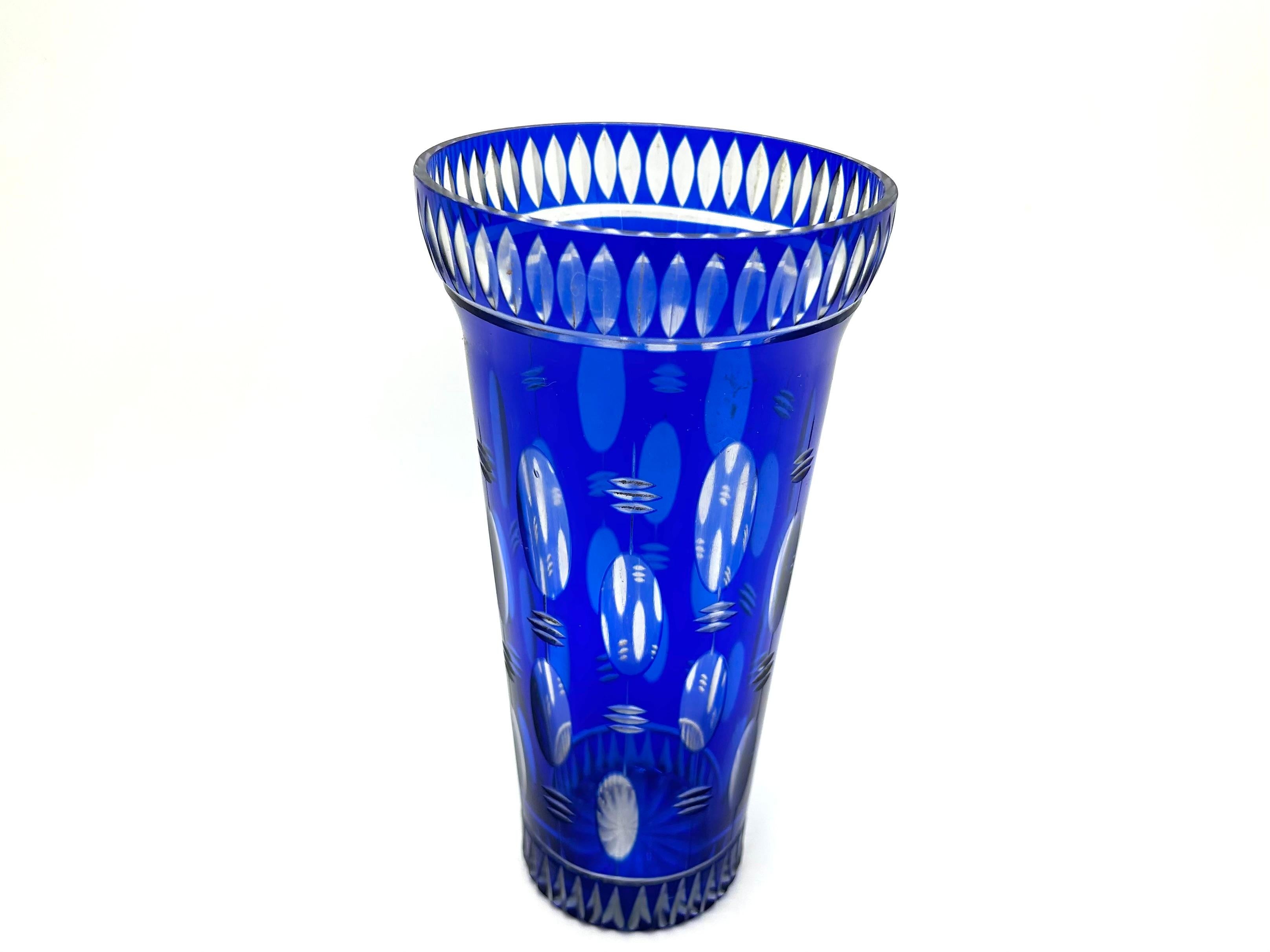 Mid-Century Modern Cobalt Crystal Vase, Poland, 1960s For Sale