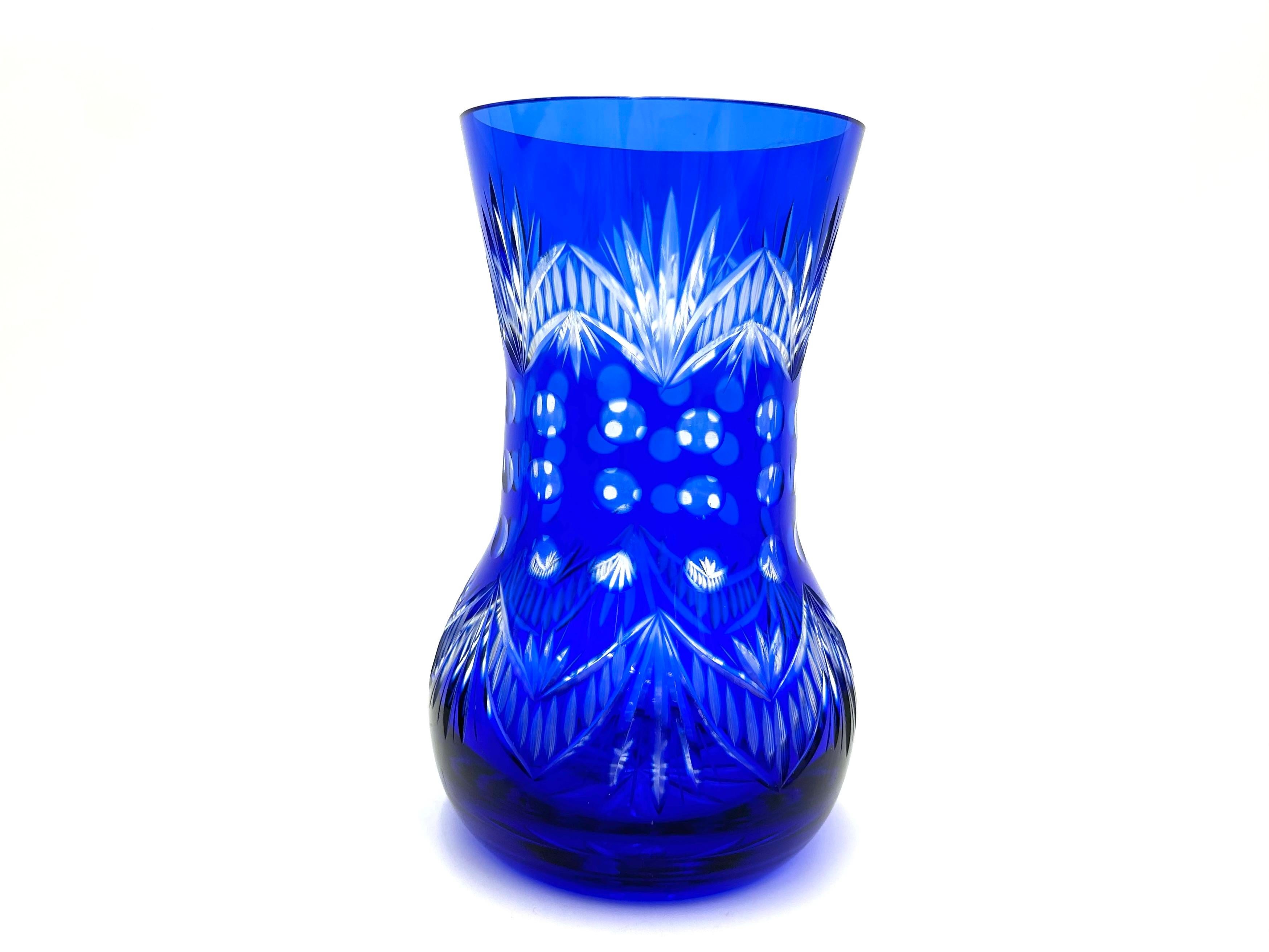 Polish Cobalt Crystal Vase, Poland, 1960s For Sale