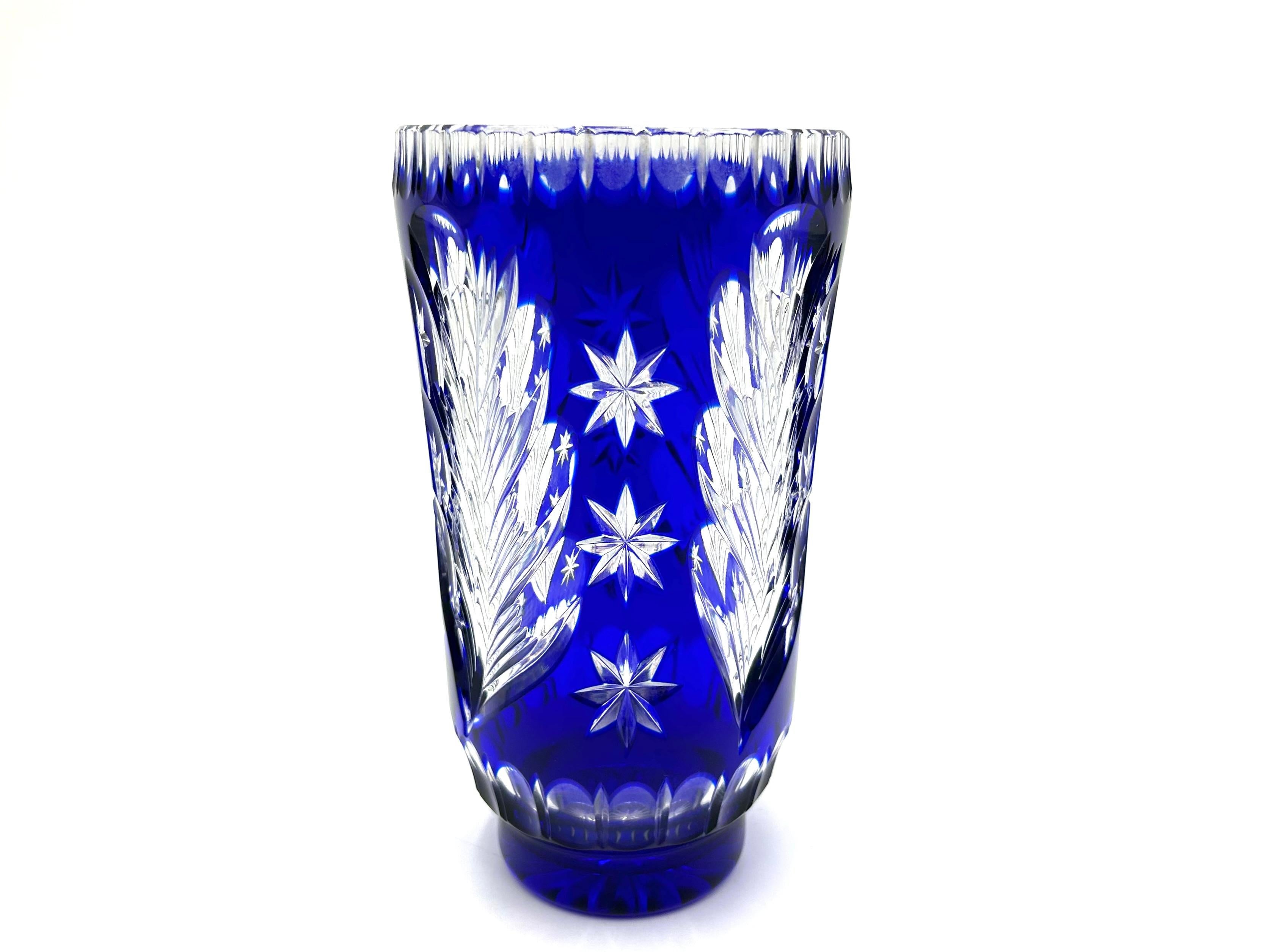 Cobalt Crystal Vase, Poland, 1960s In Good Condition For Sale In Chorzów, PL