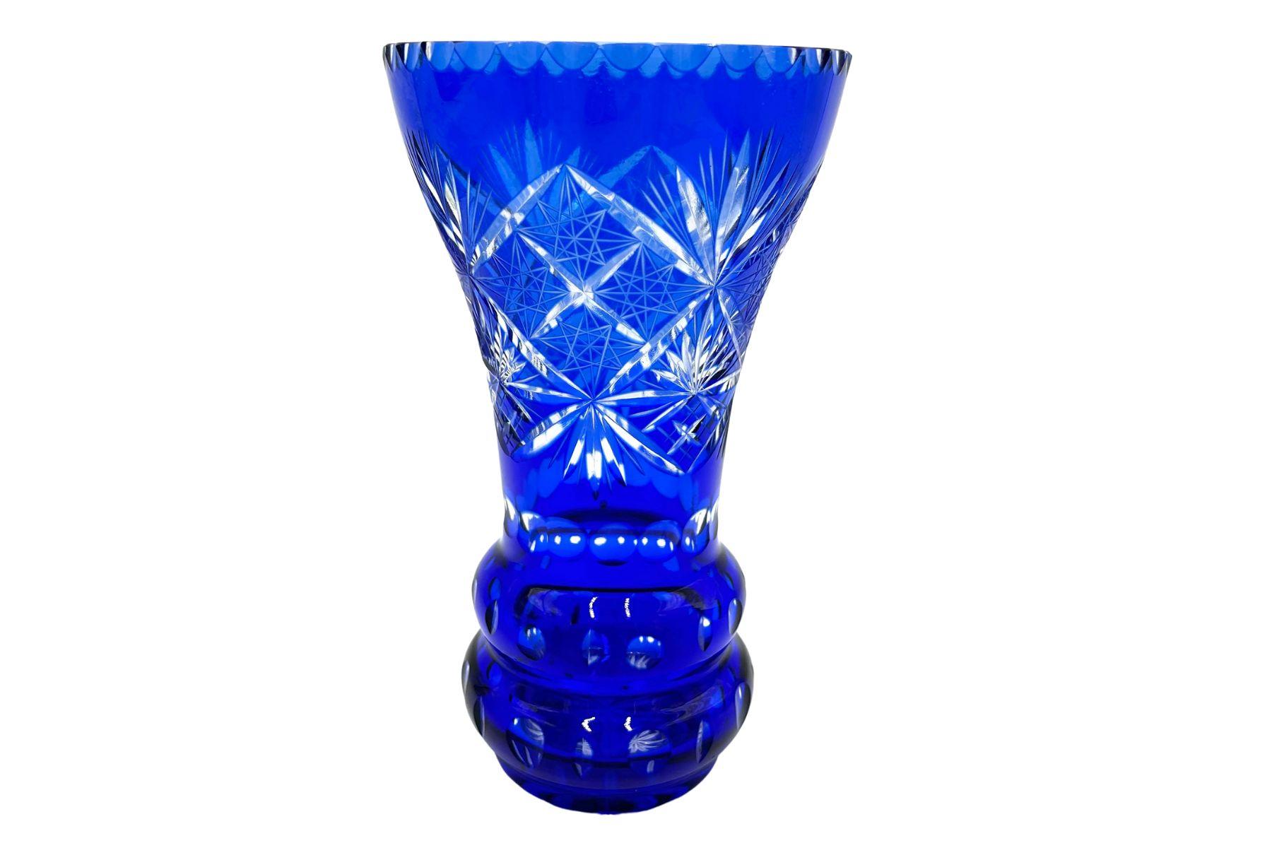 Cobalt Crystal Vase, Poland, 1960s For Sale 1