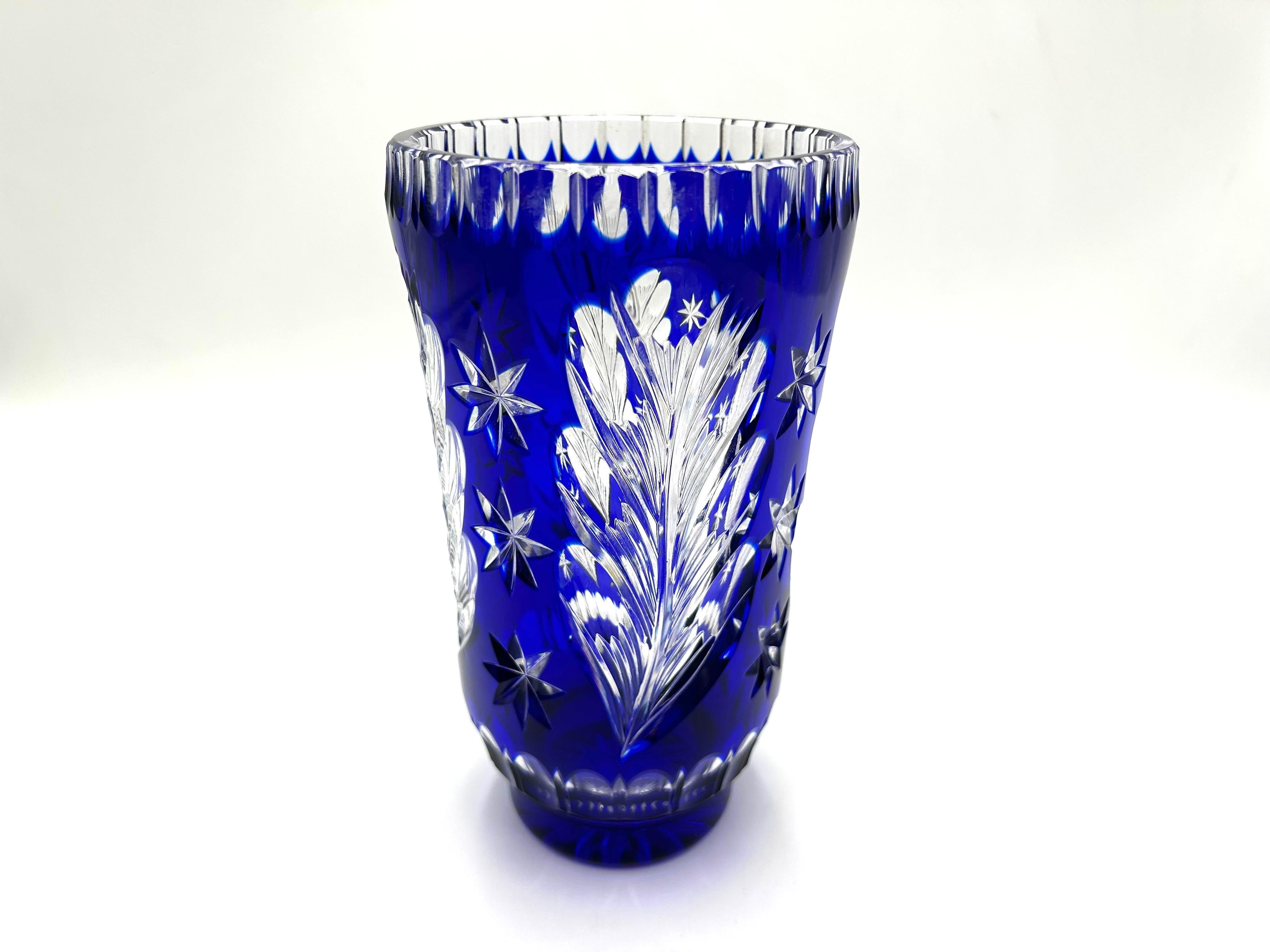 Cobalt Crystal Vase, Poland, 1960s For Sale 3