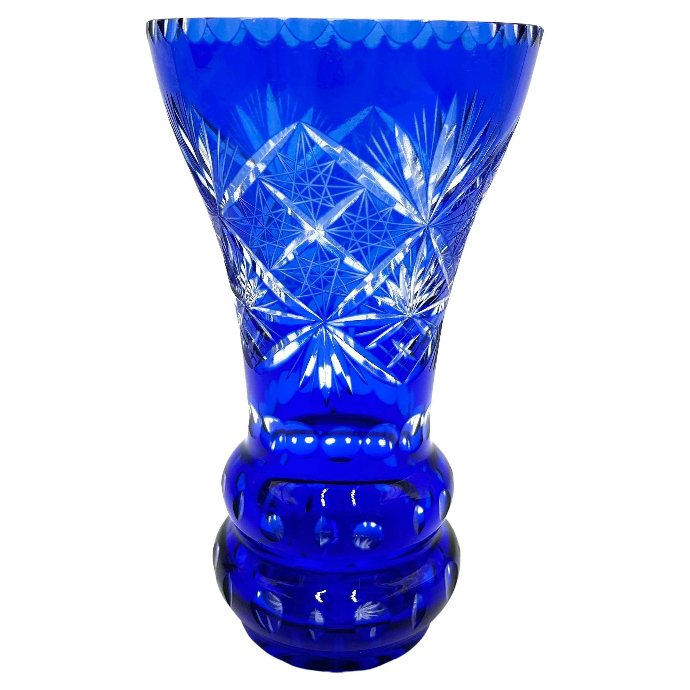 Cobalt Crystal Vase, Poland, 1960s For Sale