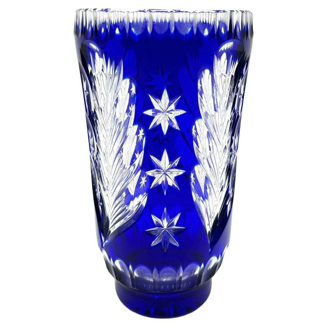 Cobalt Crystal Vase, Poland, 1960s For Sale