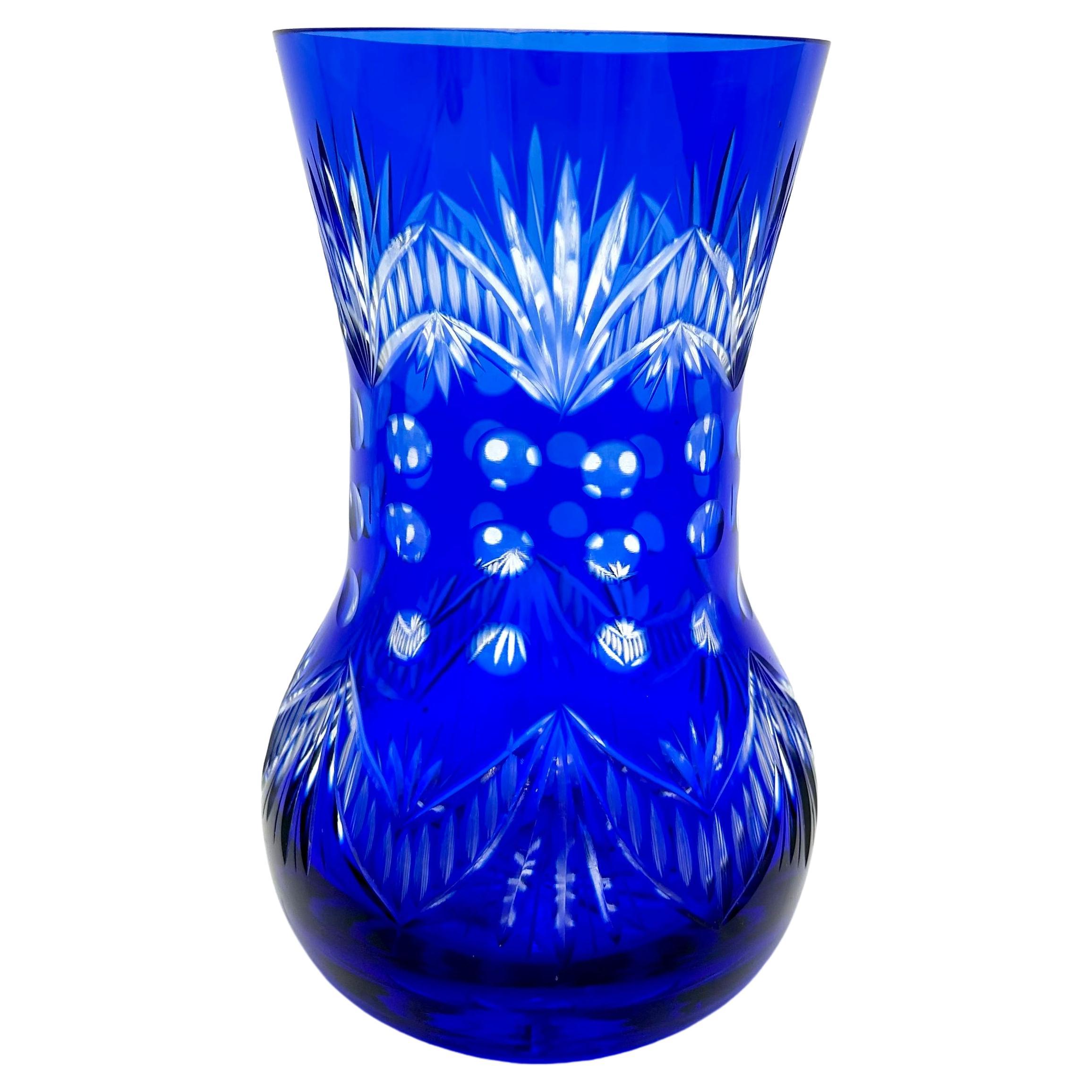 Cobalt Crystal Vase, Poland, 1960s For Sale