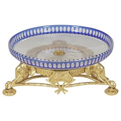 Cobalt Cut to Clear Crystal Centerbowl with Gilt Bronze Base