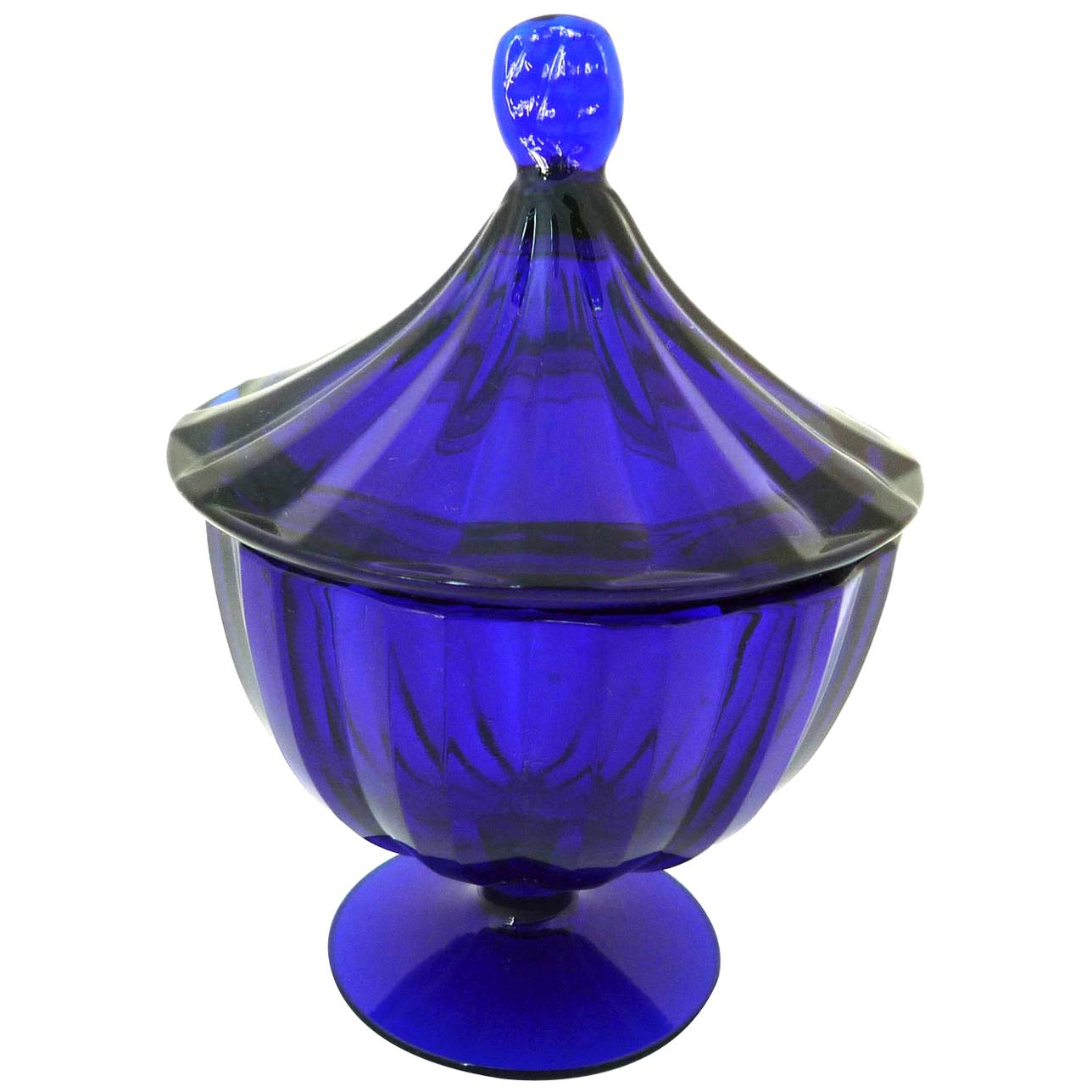 Cobalt Glass Bonbonnière, circa 1900 For Sale
