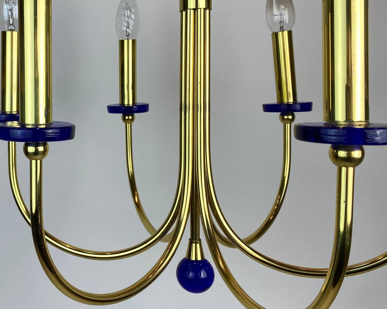 Cobalt Glass Chandelier from Asmuth Leuchten, 1970s In Excellent Condition In Bastogne, BE