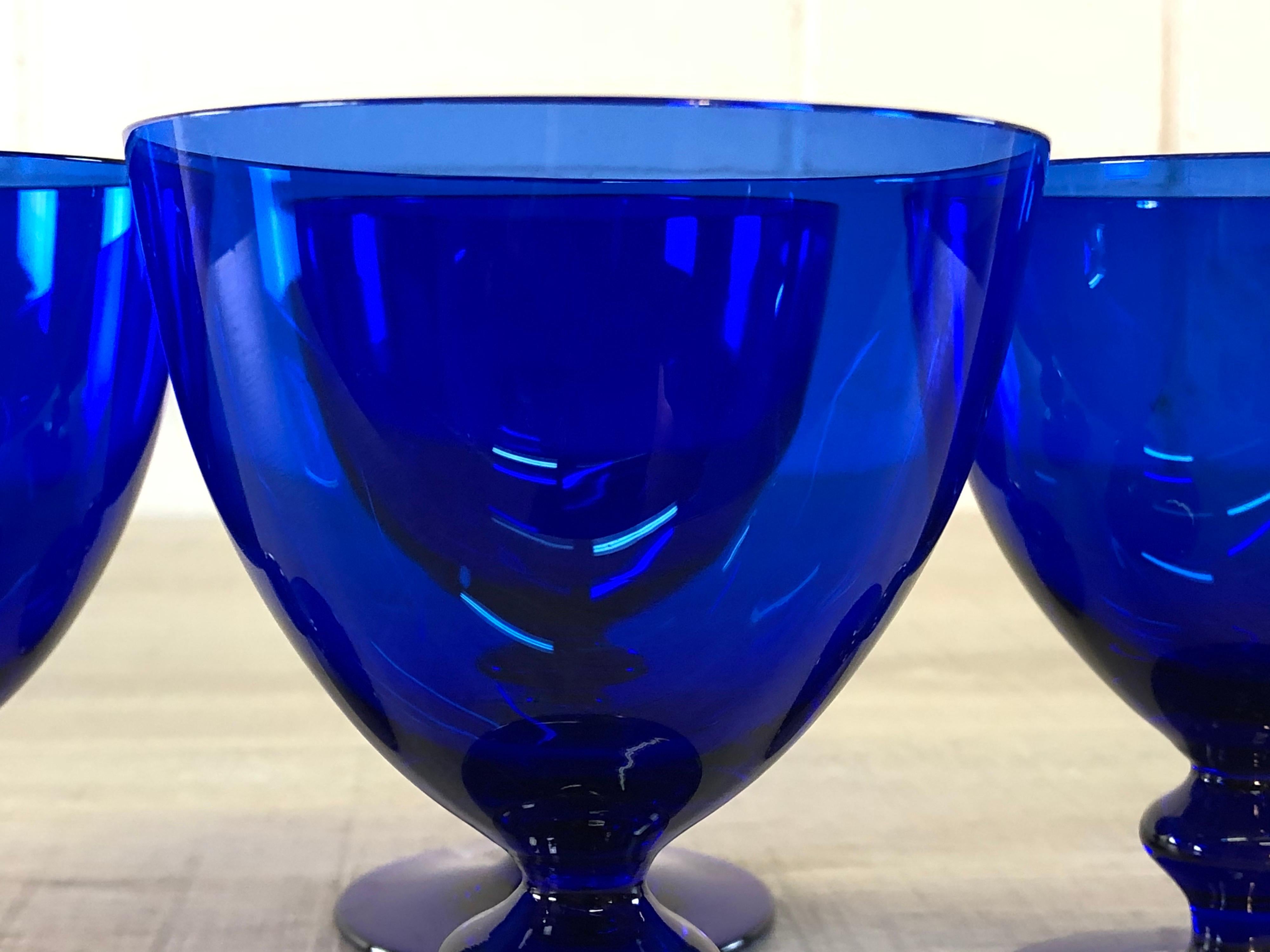 Mid-Century Modern Cobalt Glass Goblets, Set of 4