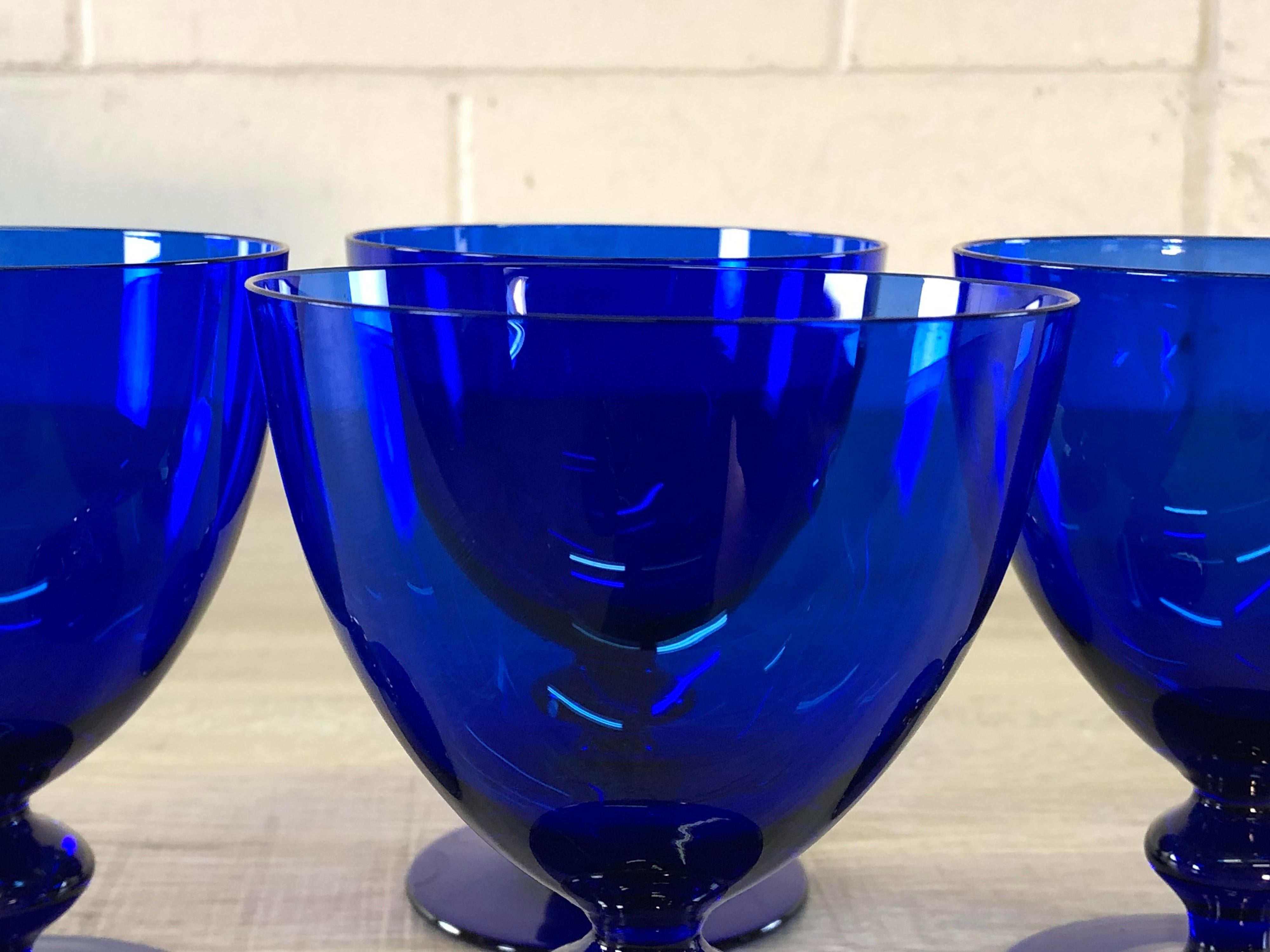 American Cobalt Glass Goblets, Set of 4