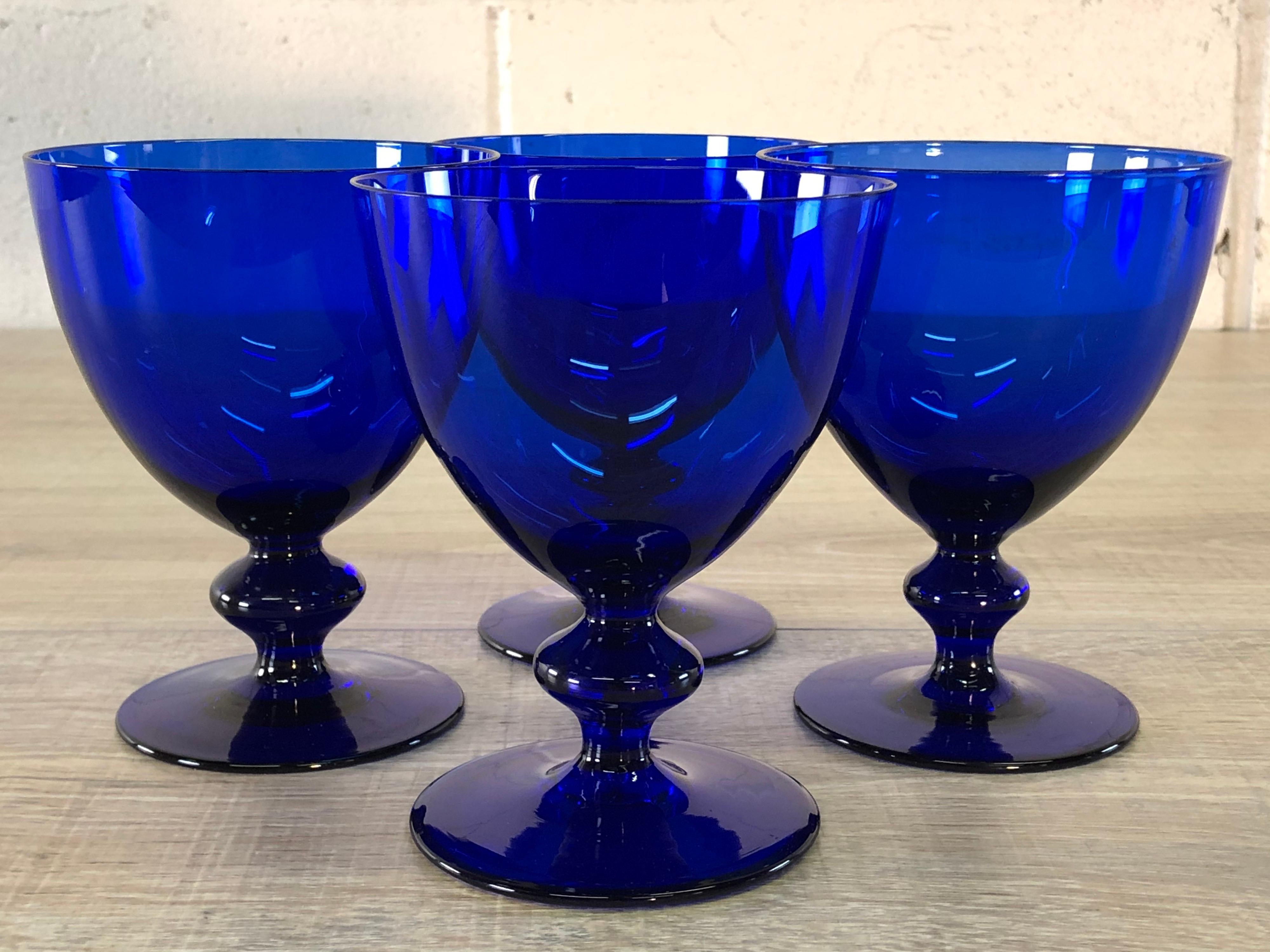 20th Century Cobalt Glass Goblets, Set of 4
