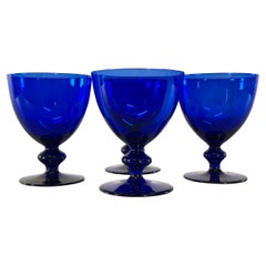 Vintage Cobalt Glass Goblets, Set of 4