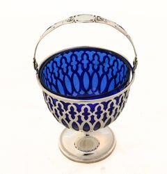 Cobalt Glass & Sterling Silver Reticulated Basket