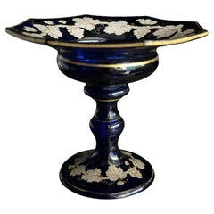 Cobalt Hand Painted Glass Compote